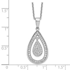 Brilliant Embers Sterling Silver Rhodium-plated 64 Stone 18 inch Micro PavÃƒÂ¢Ã¢Â‚Â¬Ã…Â¡ CZ Teardrop Necklace with 2 Inch Extender