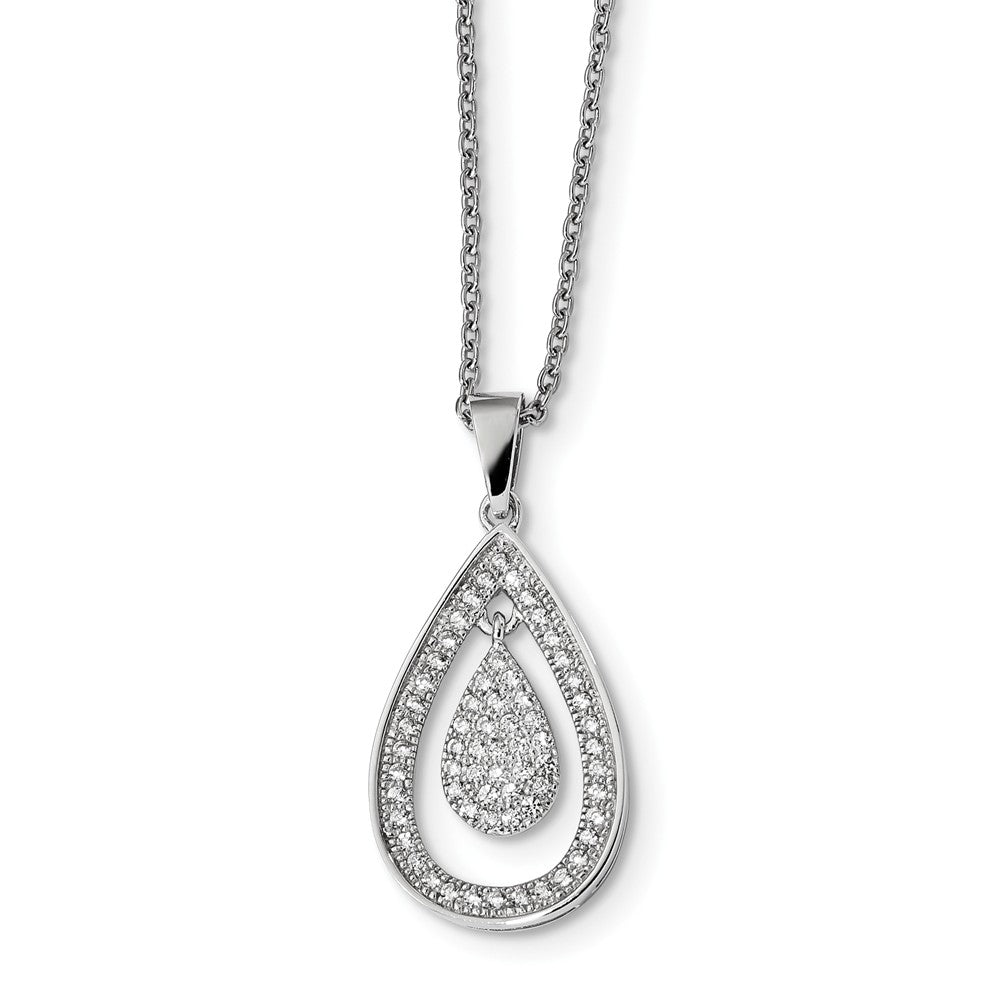 Sterling Silver CZ Teardrop Necklace Elegant Casted Design 18 - 18
