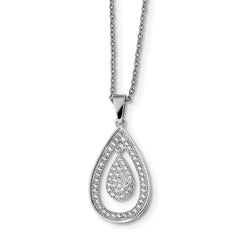 Sterling Silver CZ Teardrop Necklace Elegant Casted Design 18 - 18