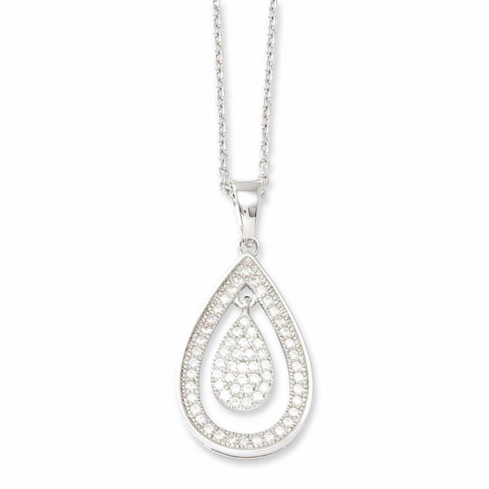 Sterling Silver & CZ Brilliant Embers Polished Teardrop Necklace