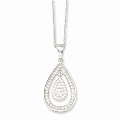 Sterling Silver CZ Teardrop Necklace Elegant Casted Design 18 - 18