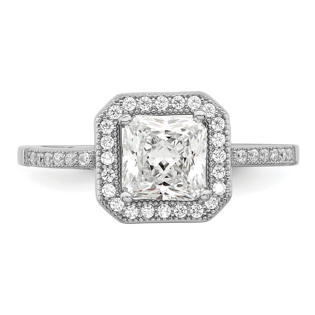 Brilliant Embers Sterling Silver Rhodium-plated 37 Stone Halo Micro PavÃƒÂ¢Ã‚â‚¬Ã‚Å¡ CZ Ring