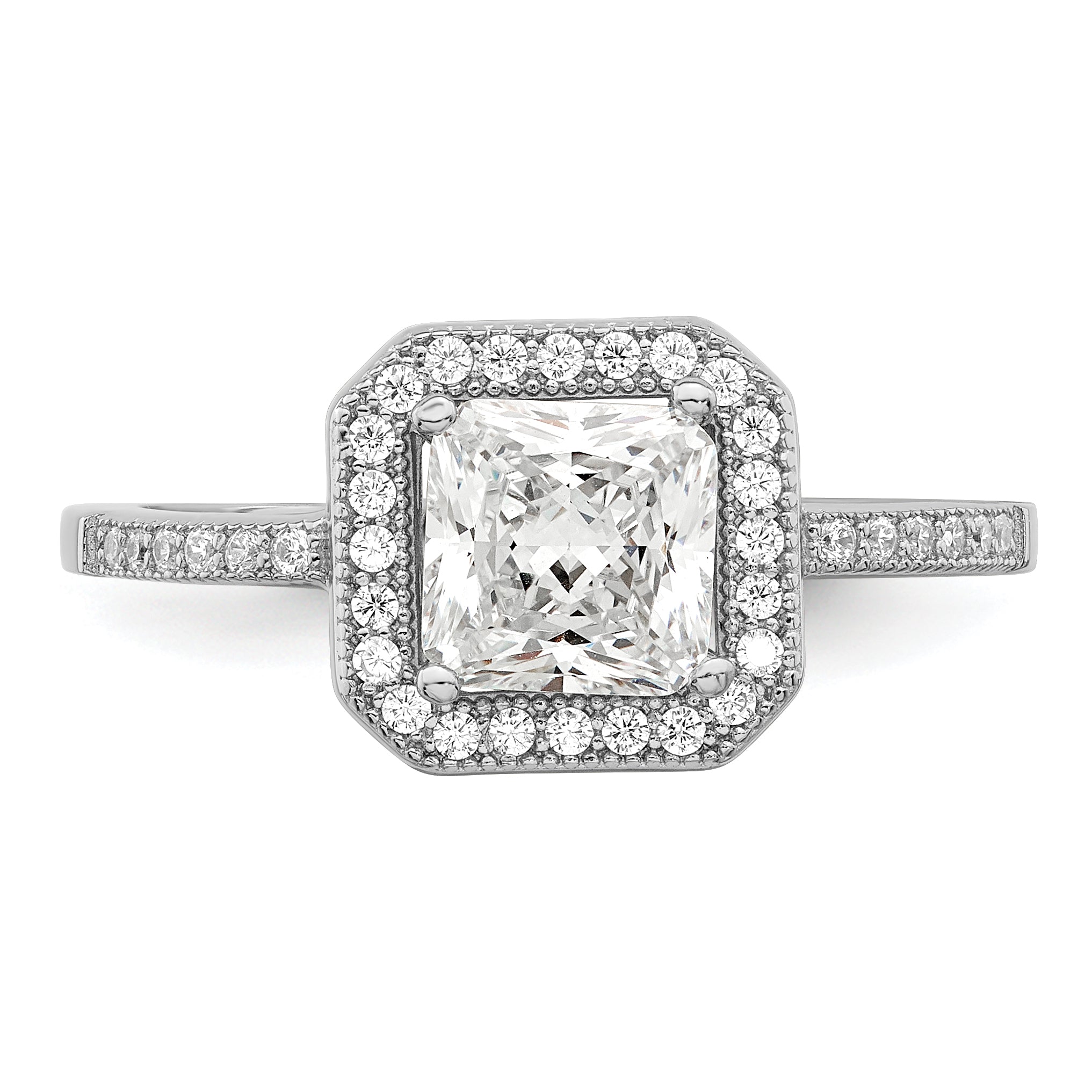 Brilliant Embers Sterling Silver Rhodium-plated 37 Stone Halo Micro PavÃƒÂ¢Ã‚â‚¬Ã‚Å¡ CZ Ring