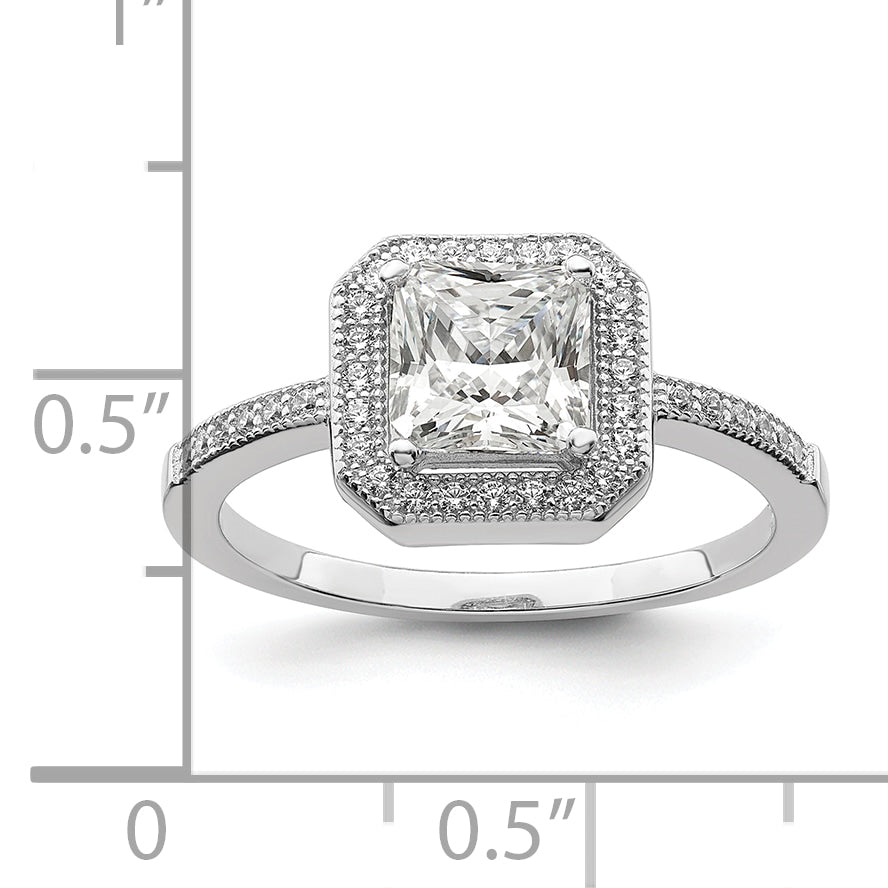 Brilliant Embers Sterling Silver Rhodium-plated 37 Stone Halo Micro PavÃƒÂ¢Ã‚â‚¬Ã‚Å¡ CZ Ring