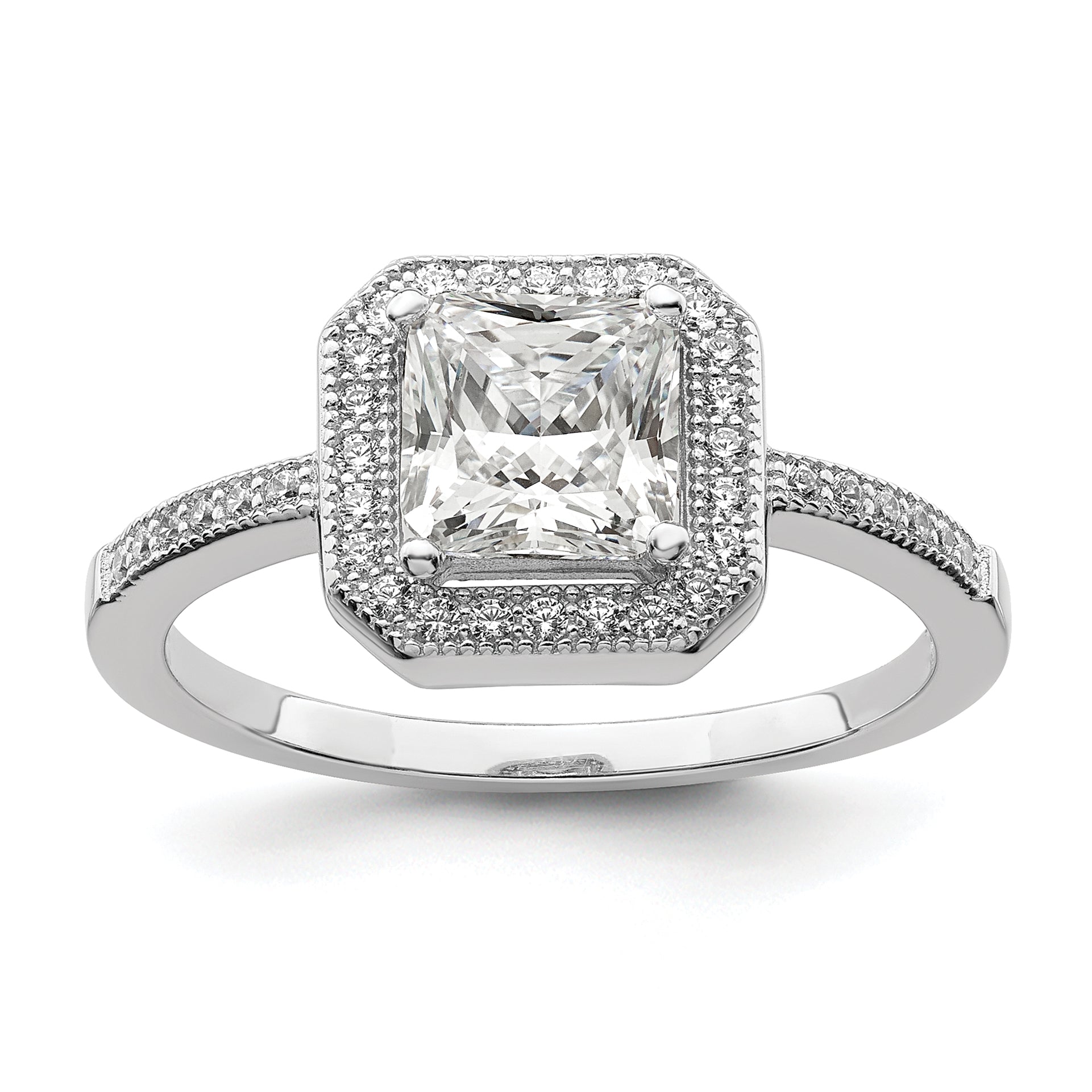Brilliant Embers Sterling Silver Rhodium-plated 37 Stone Halo Micro Pav‚ CZ Ring Main image