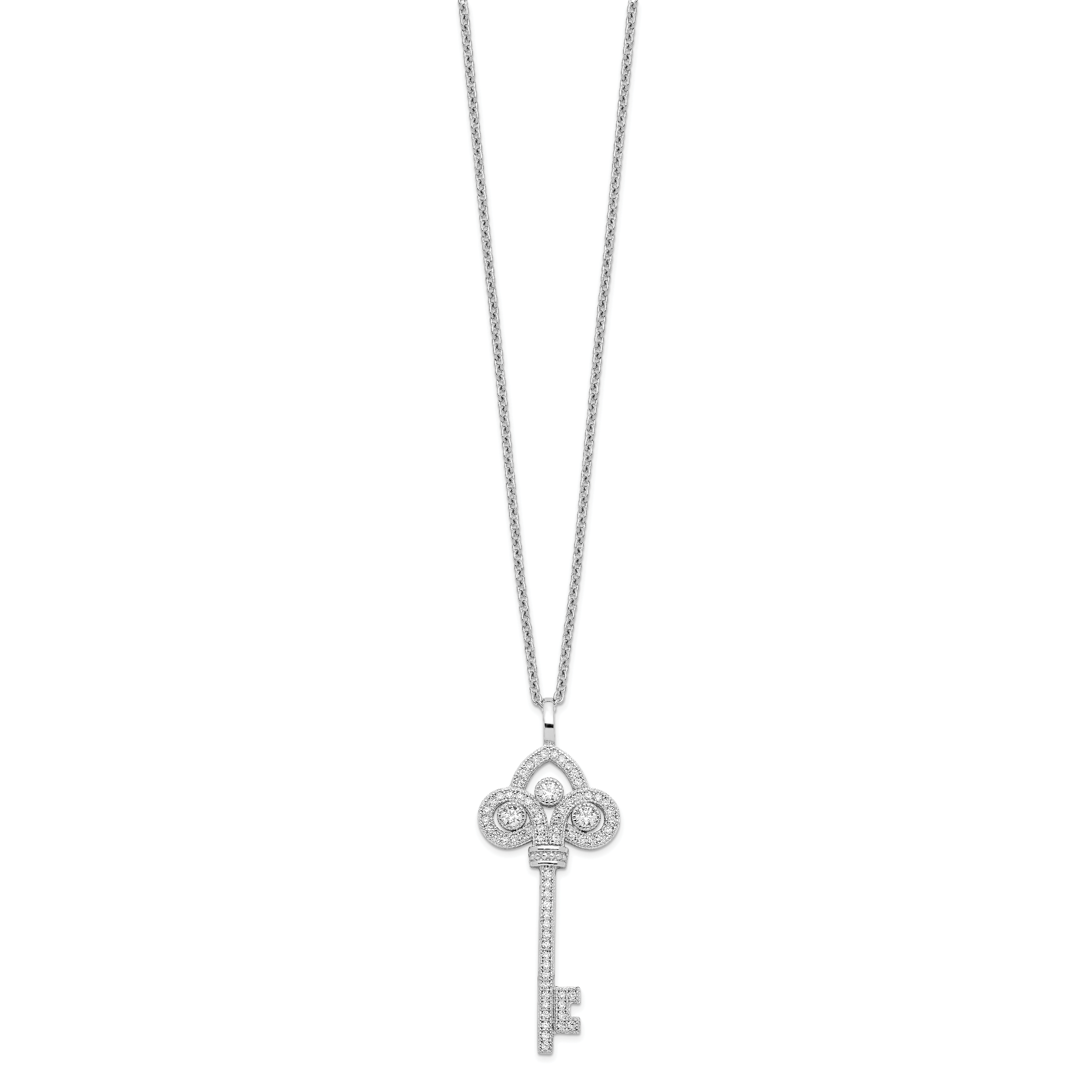 Brilliant Embers Sterling Silver Rhodium-plated 69 Stone 18 inch Micro PavÃƒÆ’Ã†â€™Ãƒâ€šÃ‚Â¢ÃƒÆ’Ã‚Â¢Ãƒâ€šÃ¢â‚¬Å¡Ãƒâ€šÃ‚Â¬ÃƒÆ’Ã¢â‚¬Â¦Ãƒâ€šÃ‚Â¡ CZ Polished Key Necklace with 2 Inch Extender