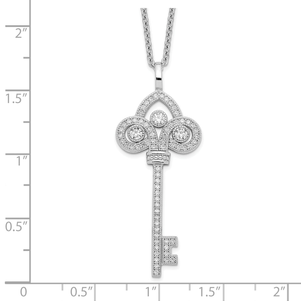 Brilliant Embers Sterling Silver Rhodium-plated 69 Stone 18 inch Micro PavÃƒÆ’Ã†â€™Ãƒâ€šÃ‚Â¢ÃƒÆ’Ã‚Â¢Ãƒâ€šÃ¢â‚¬Å¡Ãƒâ€šÃ‚Â¬ÃƒÆ’Ã¢â‚¬Â¦Ãƒâ€šÃ‚Â¡ CZ Polished Key Necklace with 2 Inch Extender
