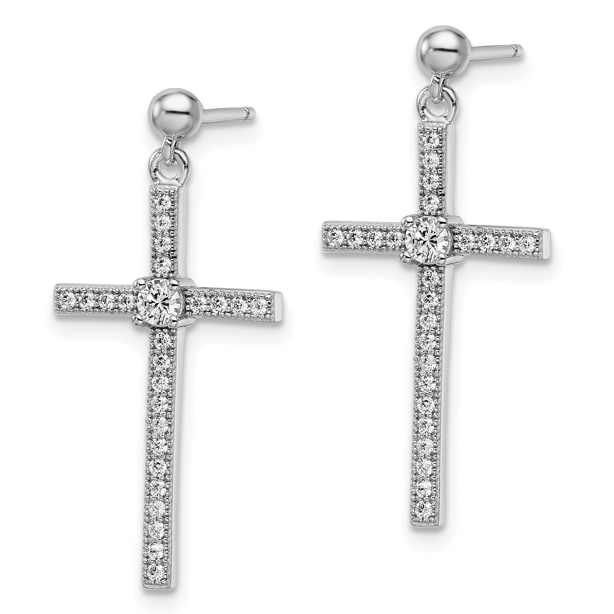 Sophia Jewelers Sterling Silver CZ Cross Dangle Earrings with Rhodium Finish Secondary image