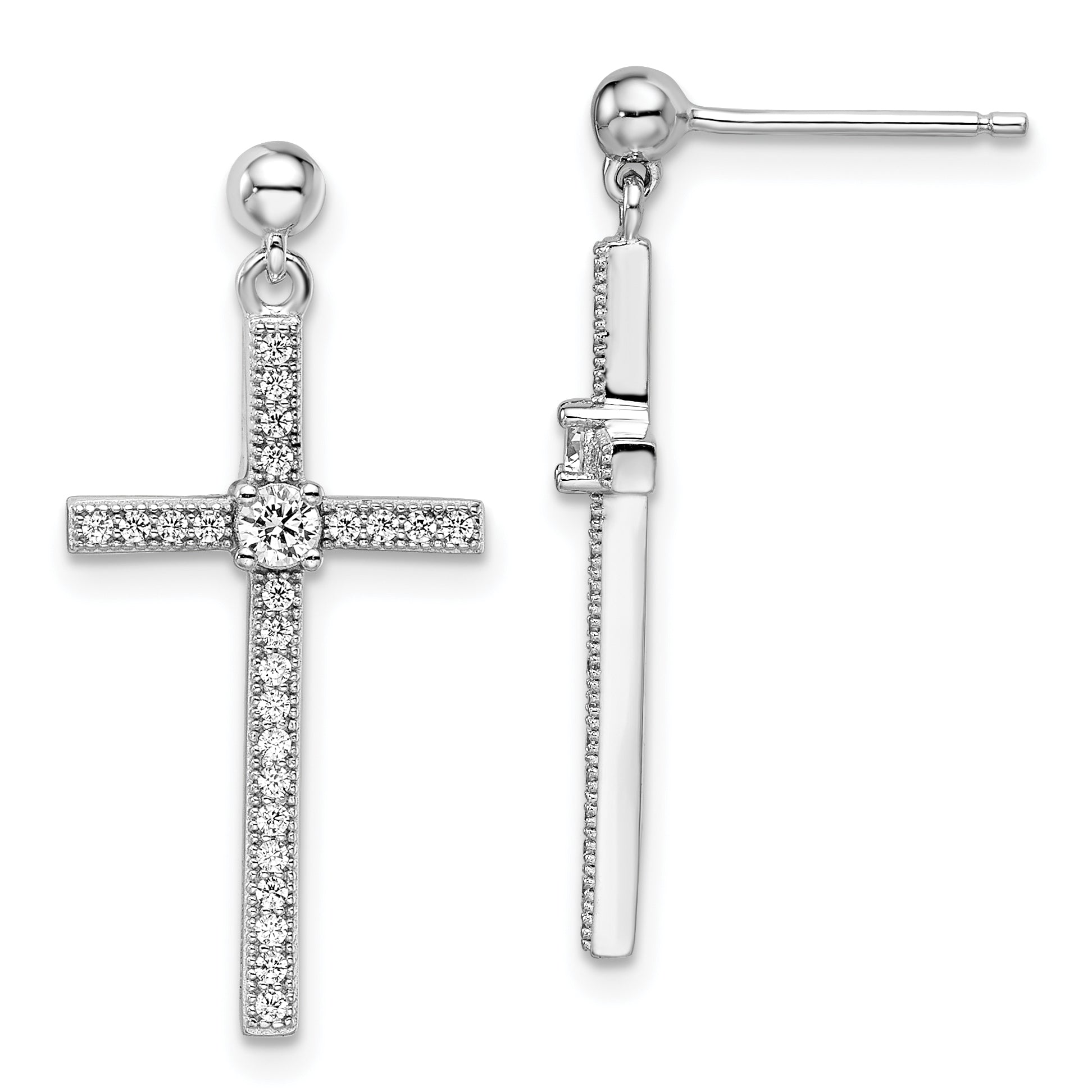 Brilliant Embers Sterling Silver Rhodium-plated 50 Stone Micro Pav‚ CZ Cross Dangle Earrings Main image