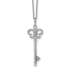 Sterling Silver 925 Key Necklace with CZ Embers Elegant Design - 18