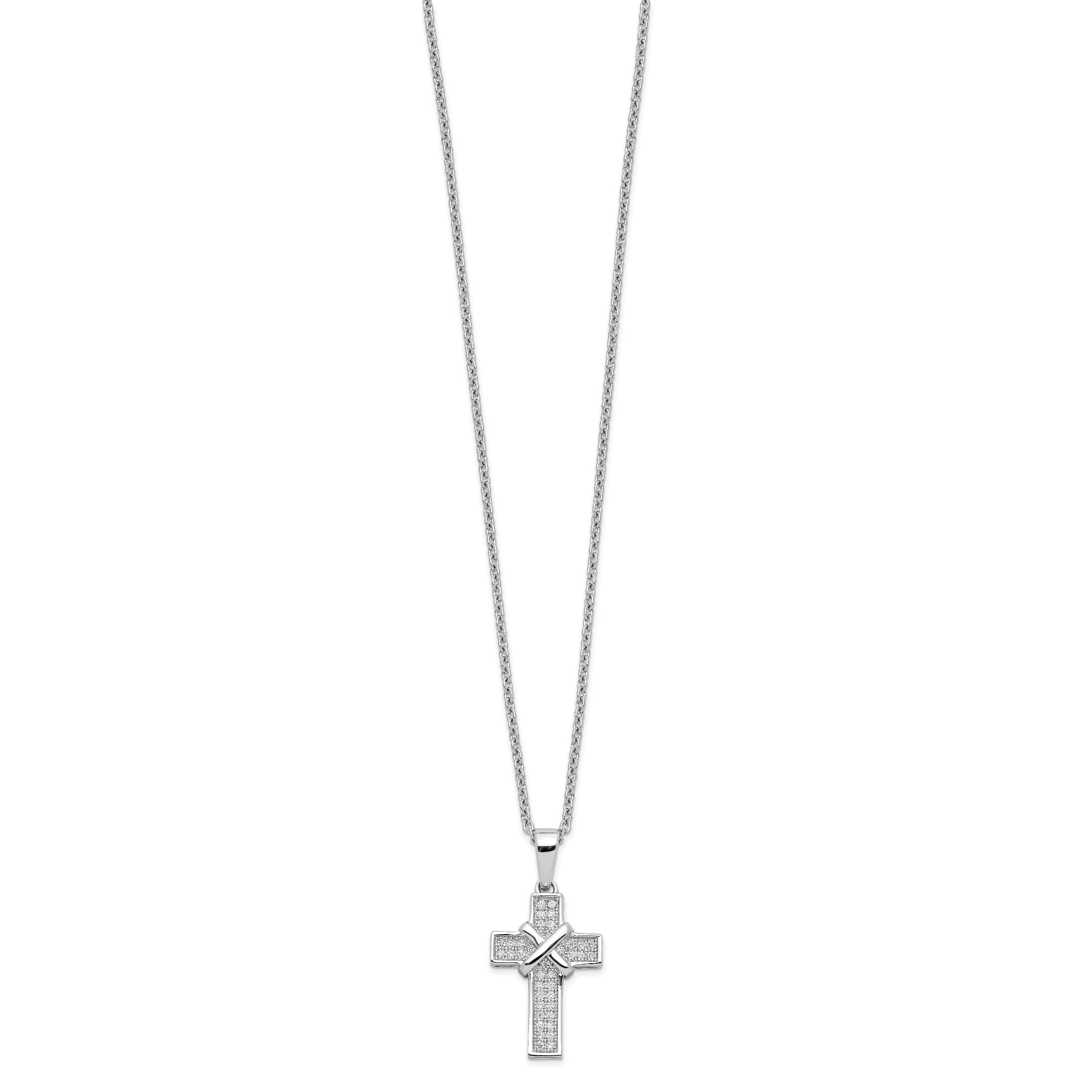 Brilliant Embers Sterling Silver Rhodium-plated 38 Stone 18 inch Micro Pav‚ CZ Polished Cross Necklace with 2 Inch Extender