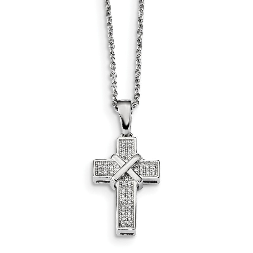 Sophia Jewelers Sterling Silver Polished Cross Necklace with CZ Sparkle