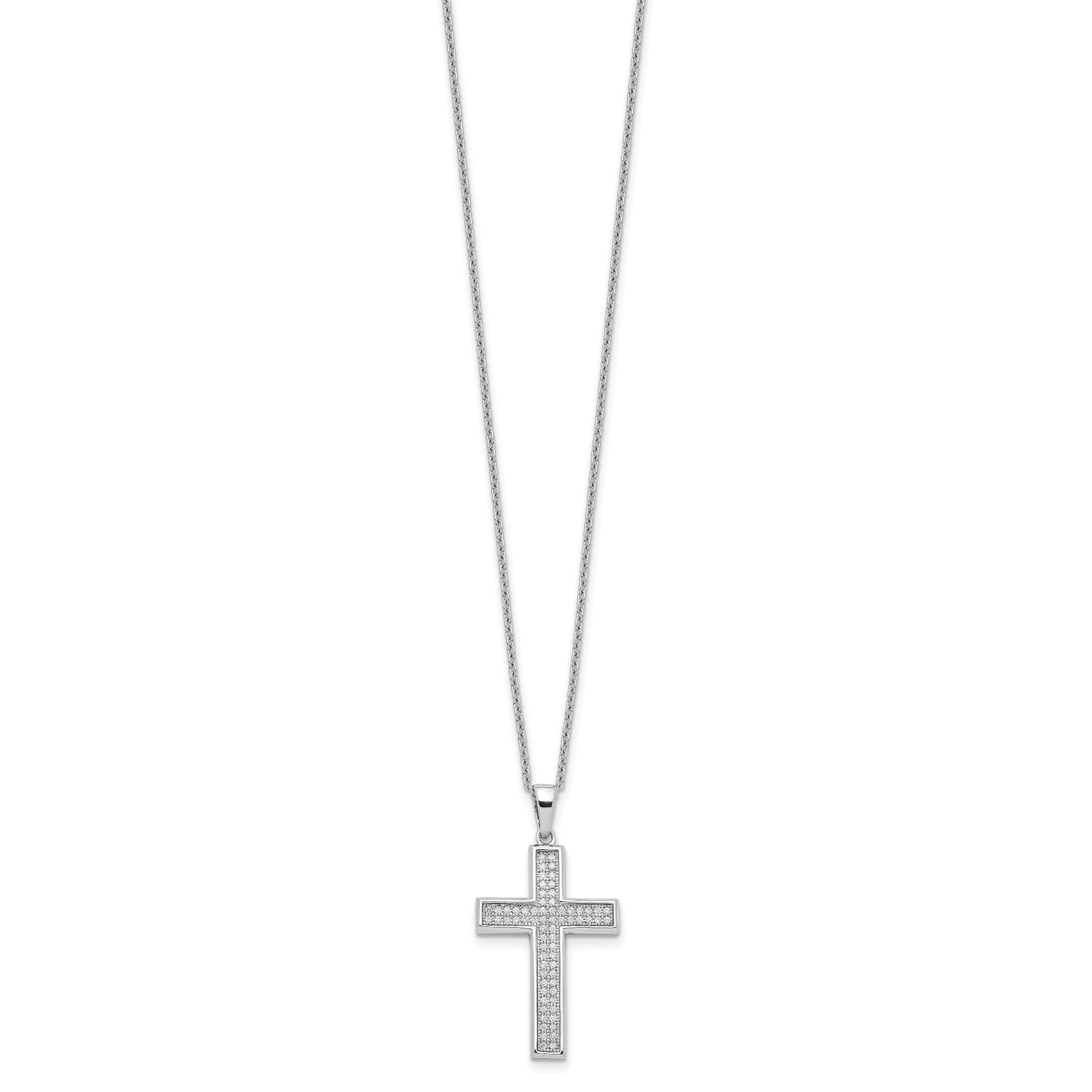 Brilliant Embers Sterling Silver Rhodium-plated 68 Stone 18 inch Micro PavÃƒÆ’Ã†â€™Ãƒâ€šÃ‚Â¢ÃƒÆ’Ã‚Â¢Ãƒâ€šÃ¢â‚¬Å¡Ãƒâ€šÃ‚Â¬ÃƒÆ’Ã¢â‚¬Â¦Ãƒâ€šÃ‚Â¡ CZ Polished Cross Necklace with 2 Inch Extender Secondary image