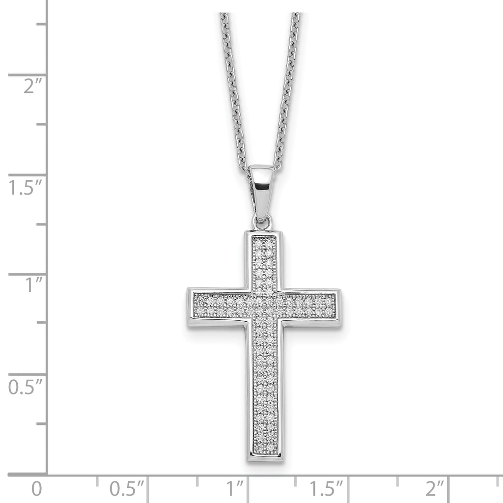 Brilliant Embers Sterling Silver Rhodium-plated 68 Stone 18 inch Micro PavÃƒÆ’Ã†â€™Ãƒâ€šÃ‚Â¢ÃƒÆ’Ã‚Â¢Ãƒâ€šÃ¢â‚¬Å¡Ãƒâ€šÃ‚Â¬ÃƒÆ’Ã¢â‚¬Â¦Ãƒâ€šÃ‚Â¡ CZ Polished Cross Necklace with 2 Inch Extender