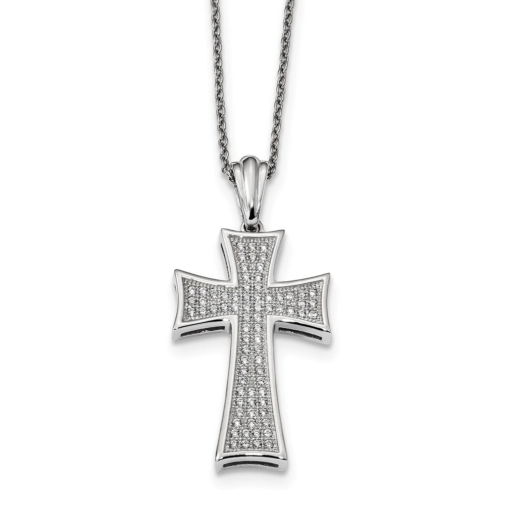 Sophia Jewelers Sterling Silver CZ Cross Necklace with Polished Finish - 18