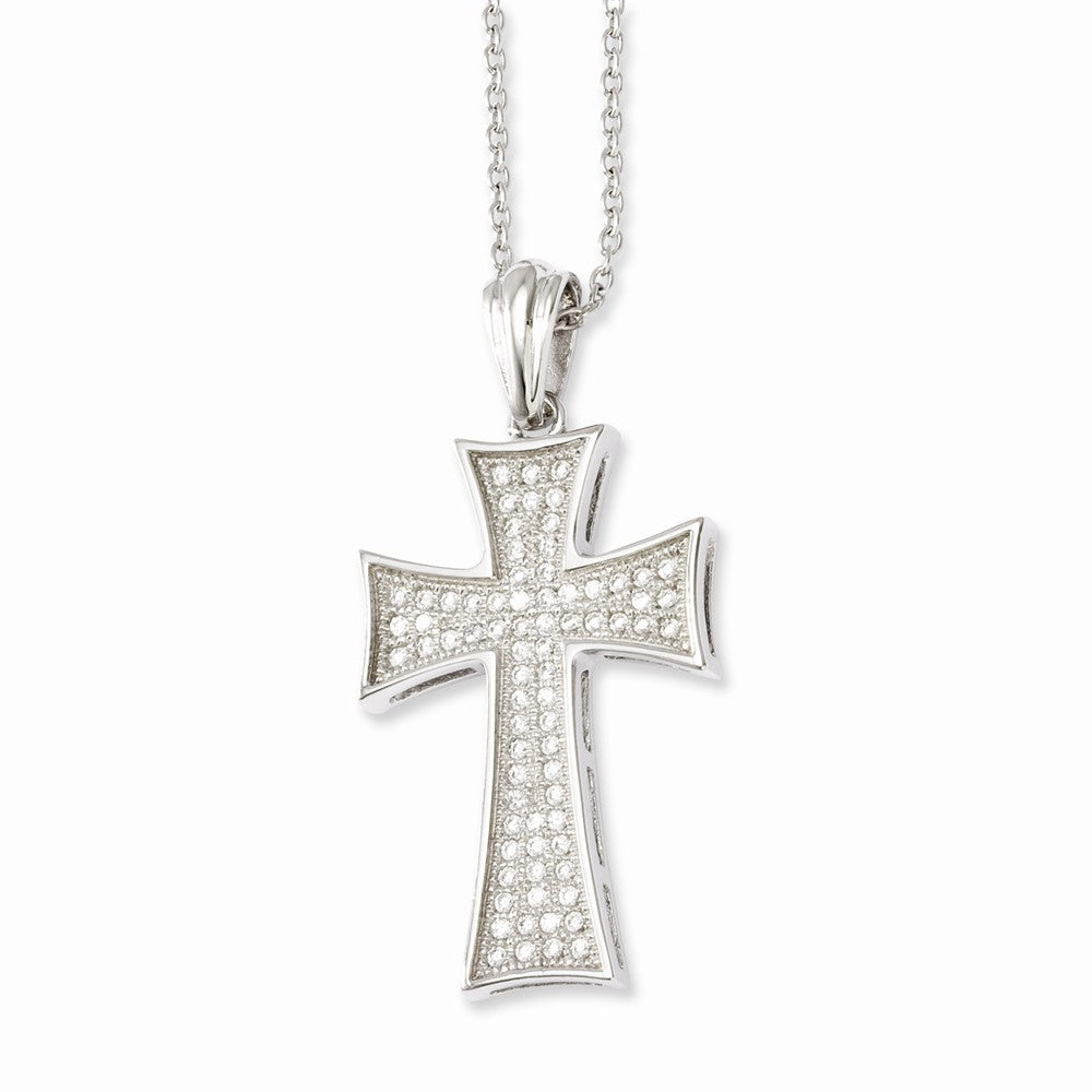 Sophia Jewelers Sterling Silver CZ Cross Necklace with Polished Finish - 18