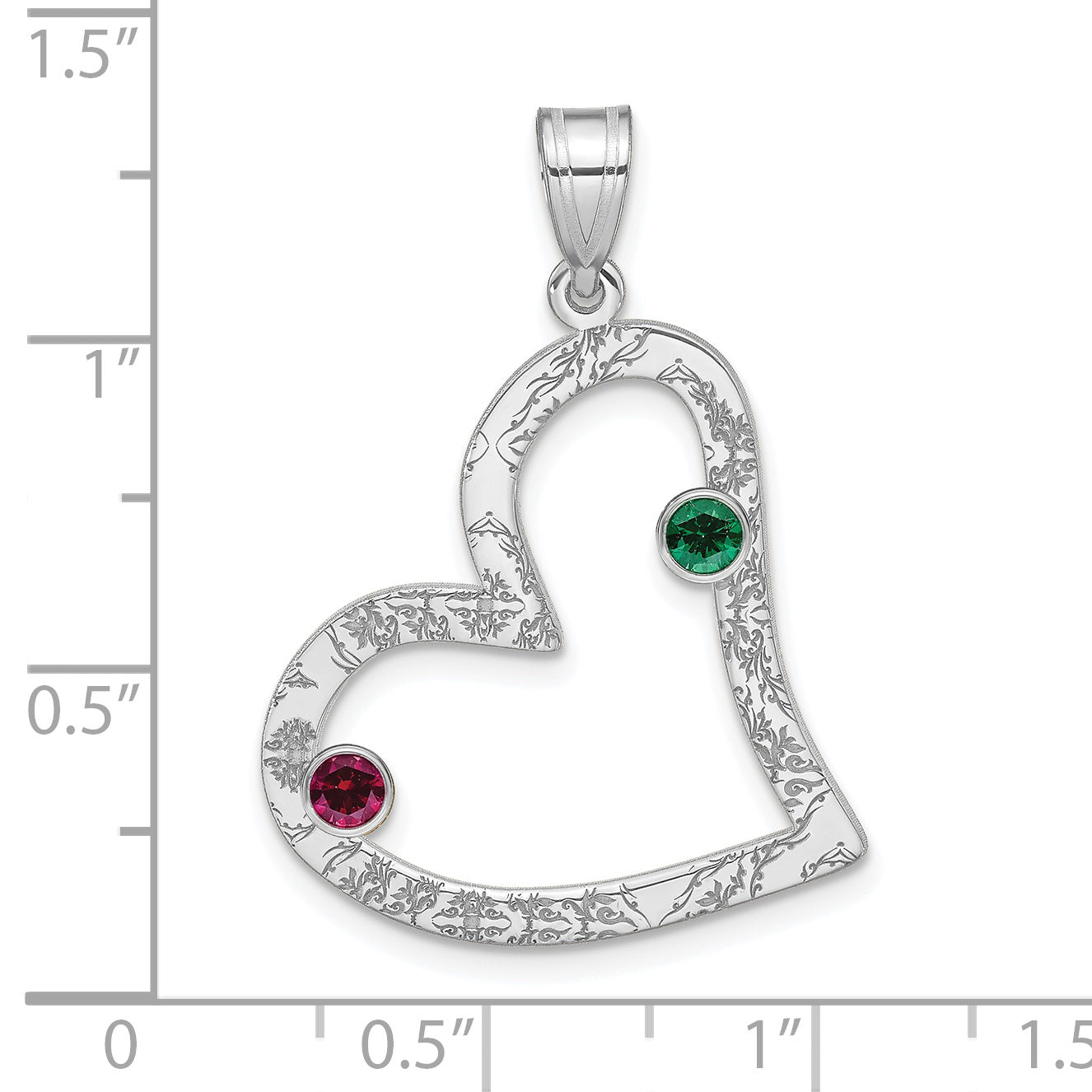 SS/Rhodium-plated 2 Birthstone Heart with SS Bezel Family Pendant Secondary image