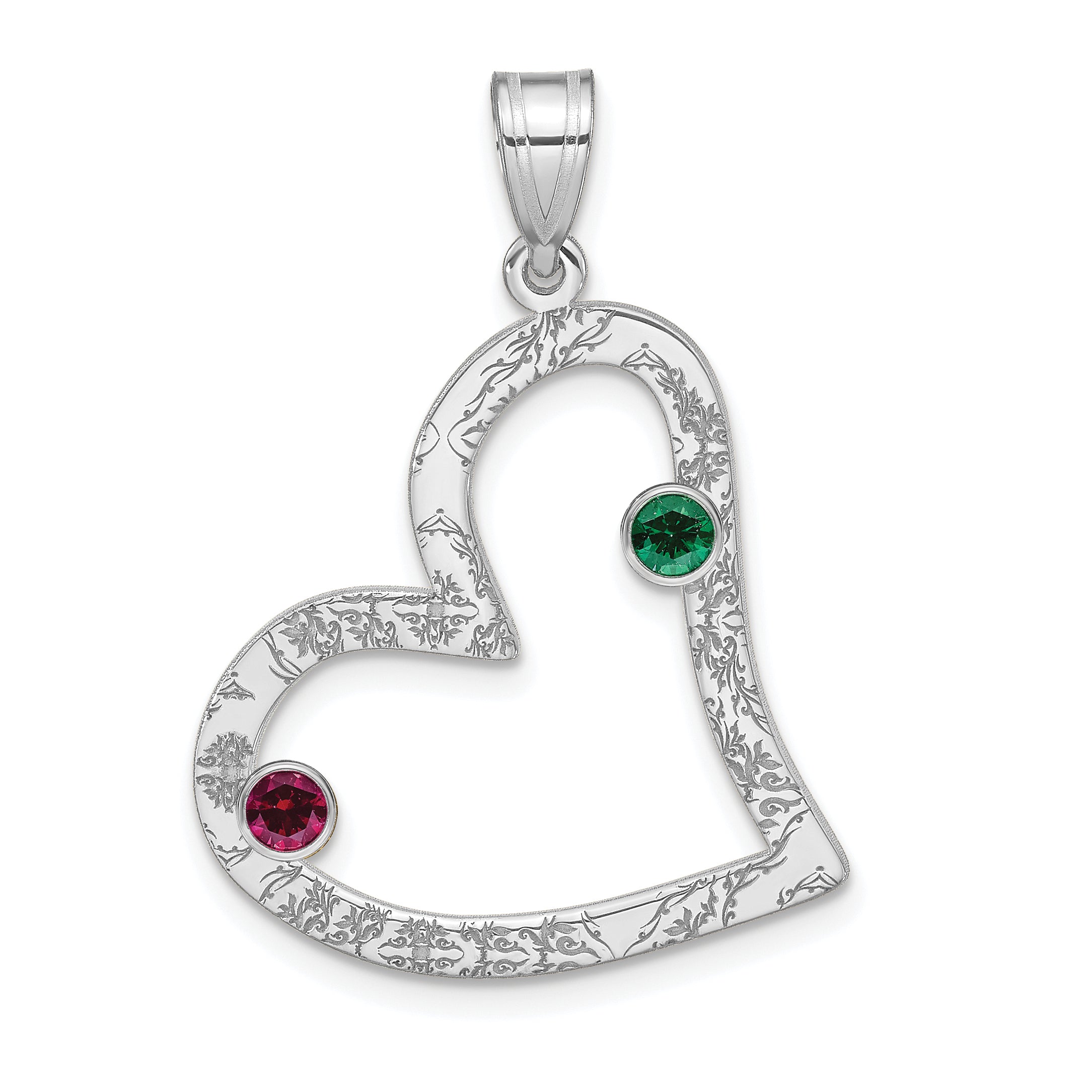SS/Rhodium-plated 2 Birthstone Heart with SS Bezel Family Pendant Main image