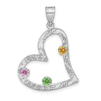 SS/Rhodium-plated 3 Birthstone Heart with SS Bezel Family Pendant