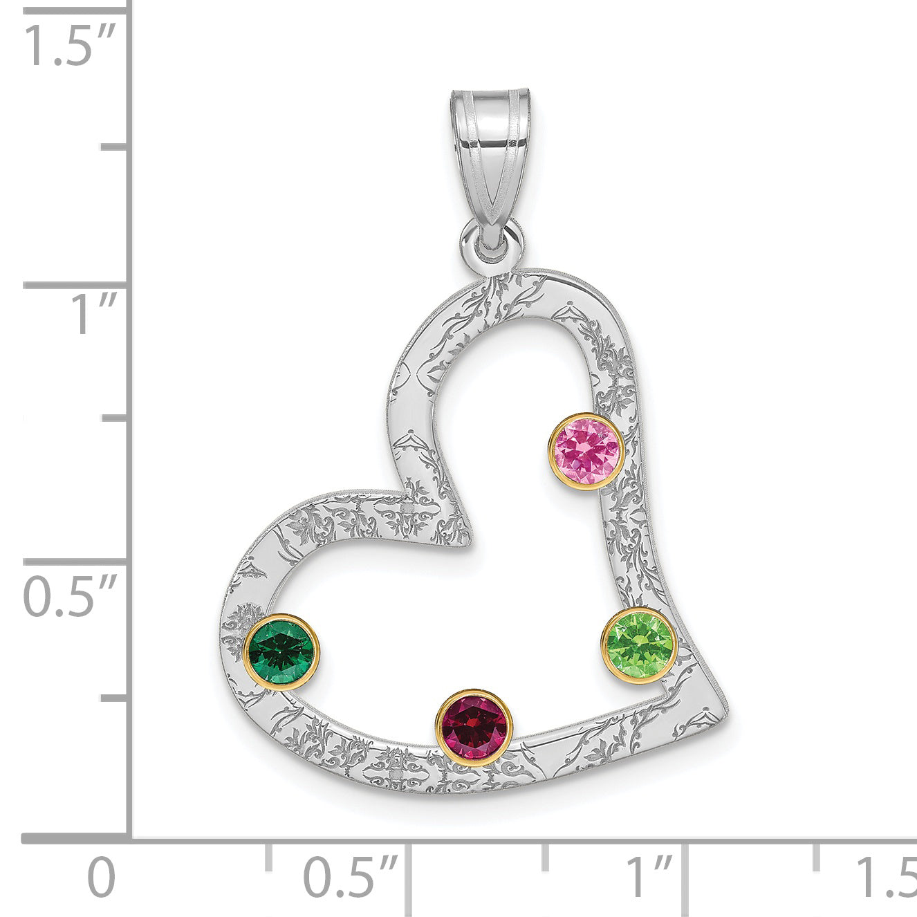 SS/Rhod-plated 4 Birthstone Heart with 14k Bezel Family Pendant Secondary image