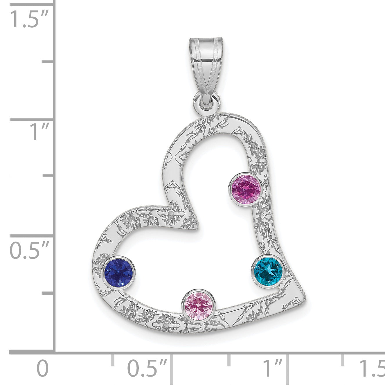 SS/Rhodium-Plated 4 Birthstone Heart with SS Bezel Family Pendant Secondary image