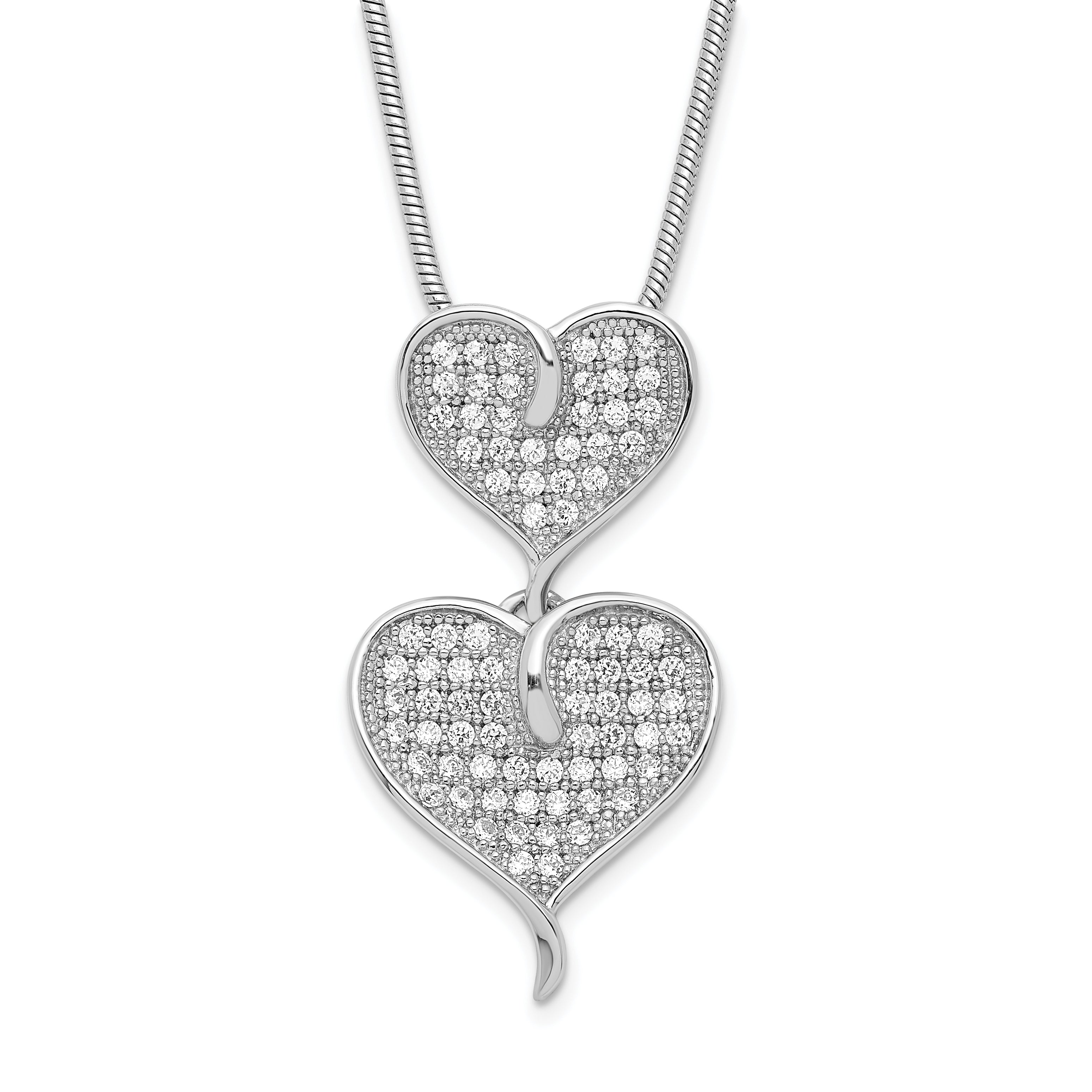 Sterling Silver & CZ Brilliant Embers Polished Double Heart Necklace Main image