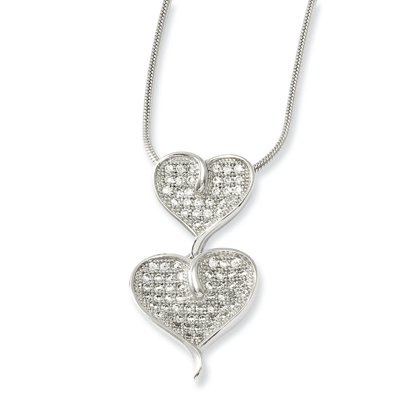 Sterling Silver CZ Double Heart Necklace Elegant Polished Design Secondary image