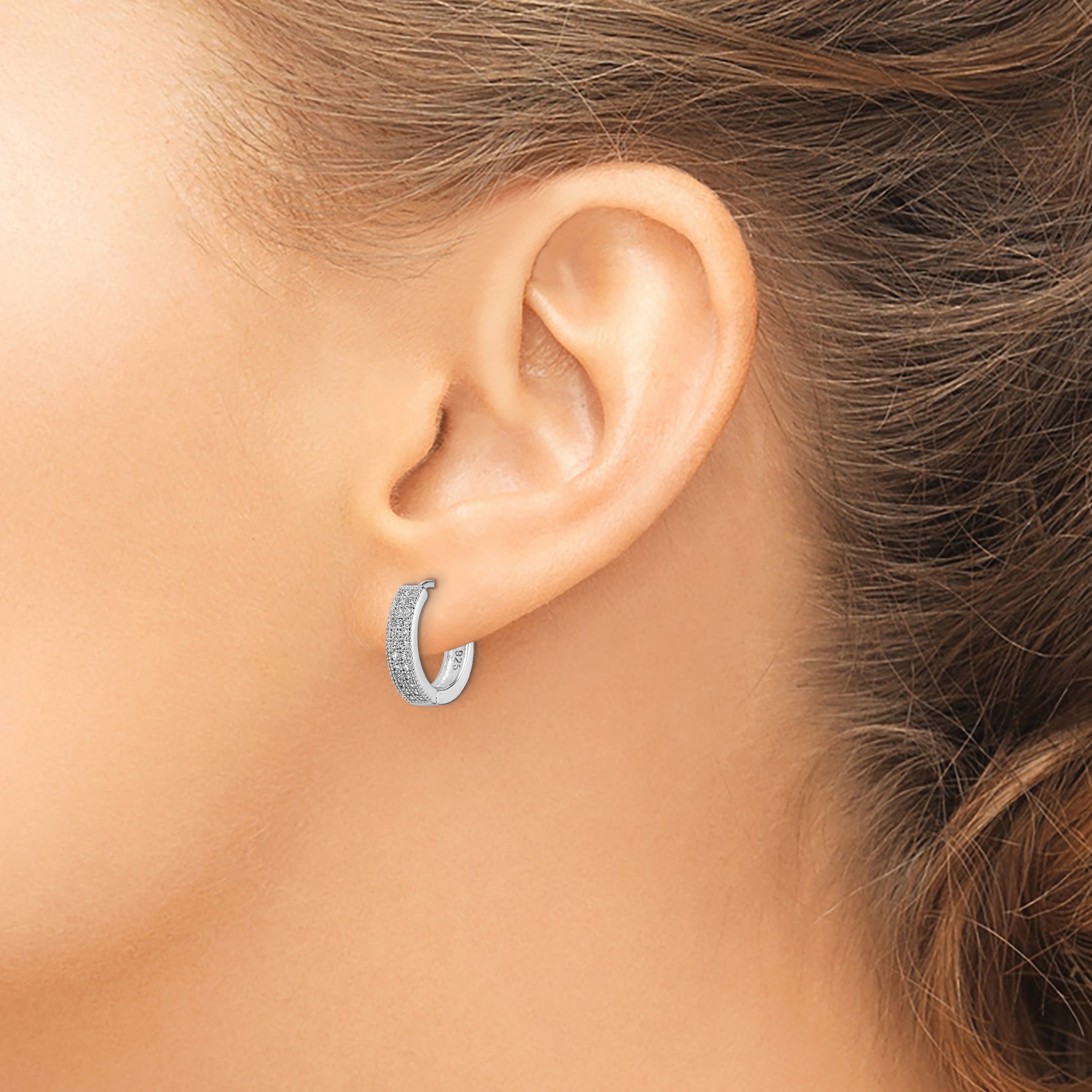 Sophia Jewelers Sterling Silver CZ Hoop Earrings with Polished Rhodium Finish