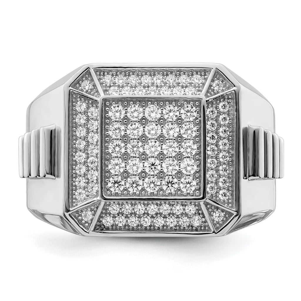 Brilliant Embers Sterling Silver Rhodium-plated 89 Stone Micro PavÃƒÂ¢Ã‚â‚¬Ã‚Å¡ CZ Polished Men's Ring