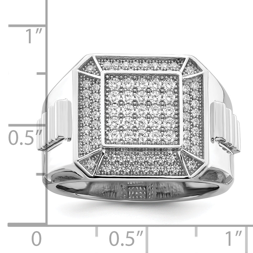 Brilliant Embers Sterling Silver Rhodium-plated 89 Stone Micro PavÃƒÂ¢Ã‚â‚¬Ã‚Å¡ CZ Polished Men's Ring