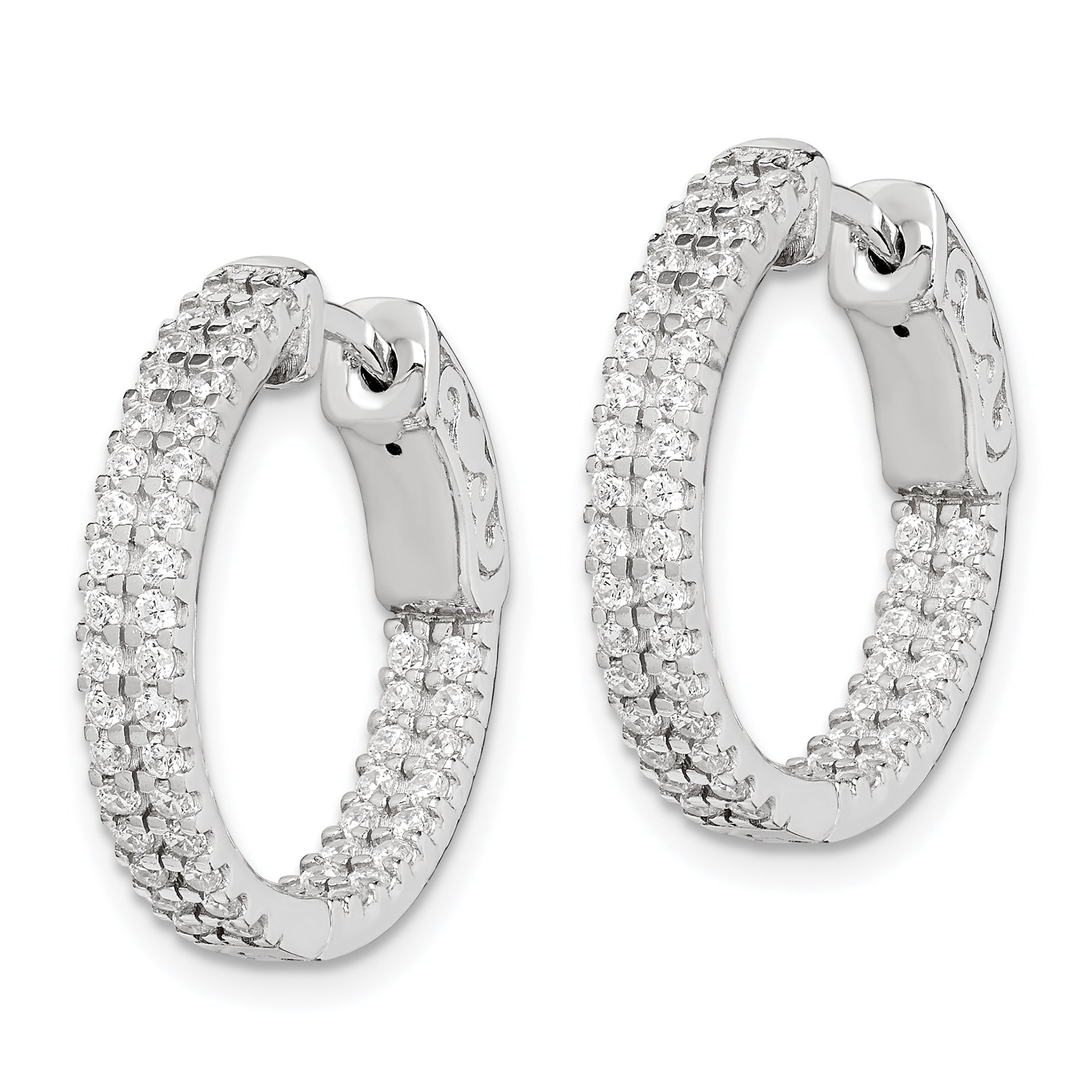 Sterling Shimmer Sterling Silver Rhodium-plated 100 Stone PavÃƒÆ’Ã‚Â¢ÃƒÂ¢Ã‚â€šÃ‚Â¬Ãƒâ€¦Ã‚Â¡ 1.3mm CZ In and Out Round Hinged Hoop Earrings Secondary image