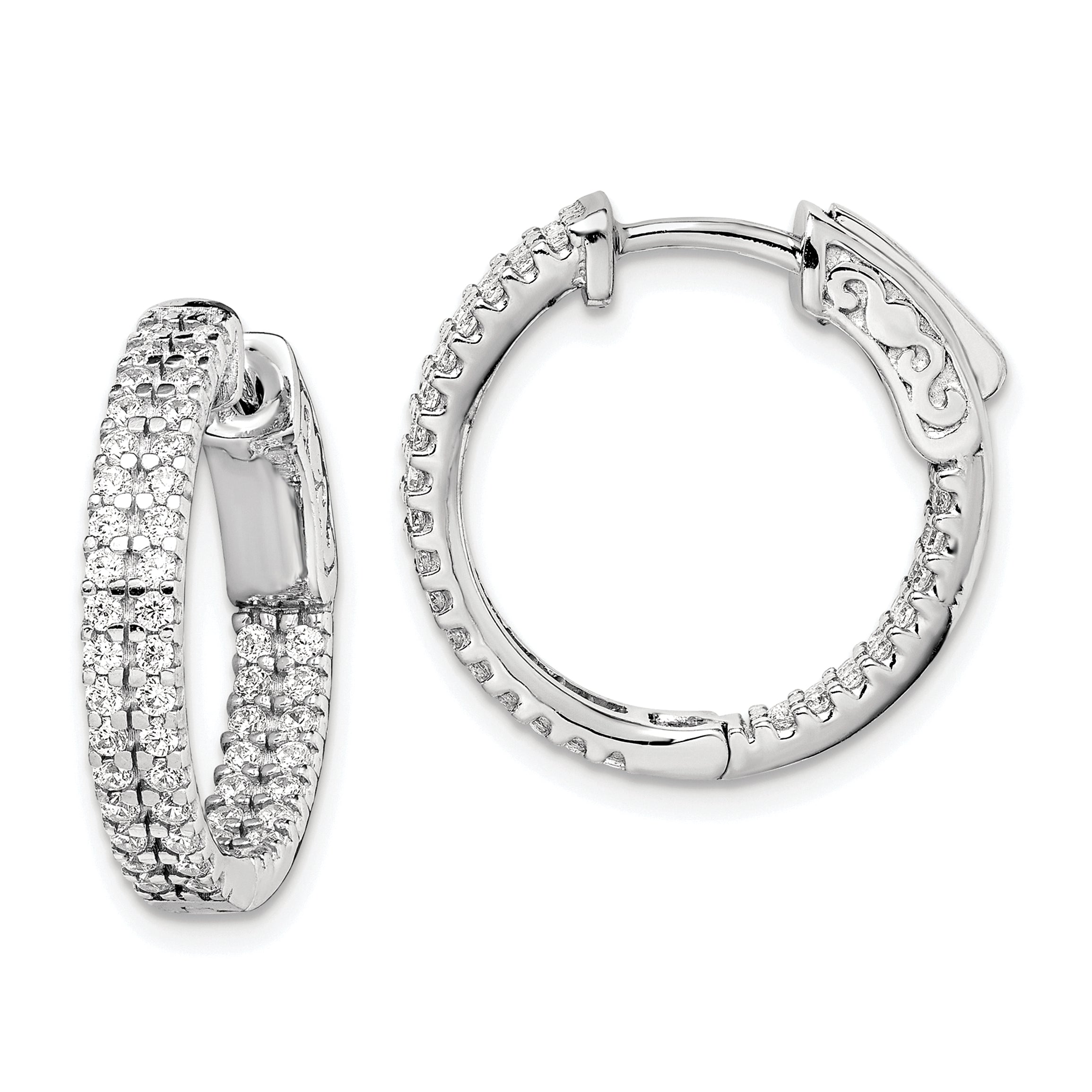 Sterling Shimmer Sterling Silver Rhodium-plated 100 Stone Pav‚ 1.3mm CZ In and Out Round Hinged Hoop Earrings Main image