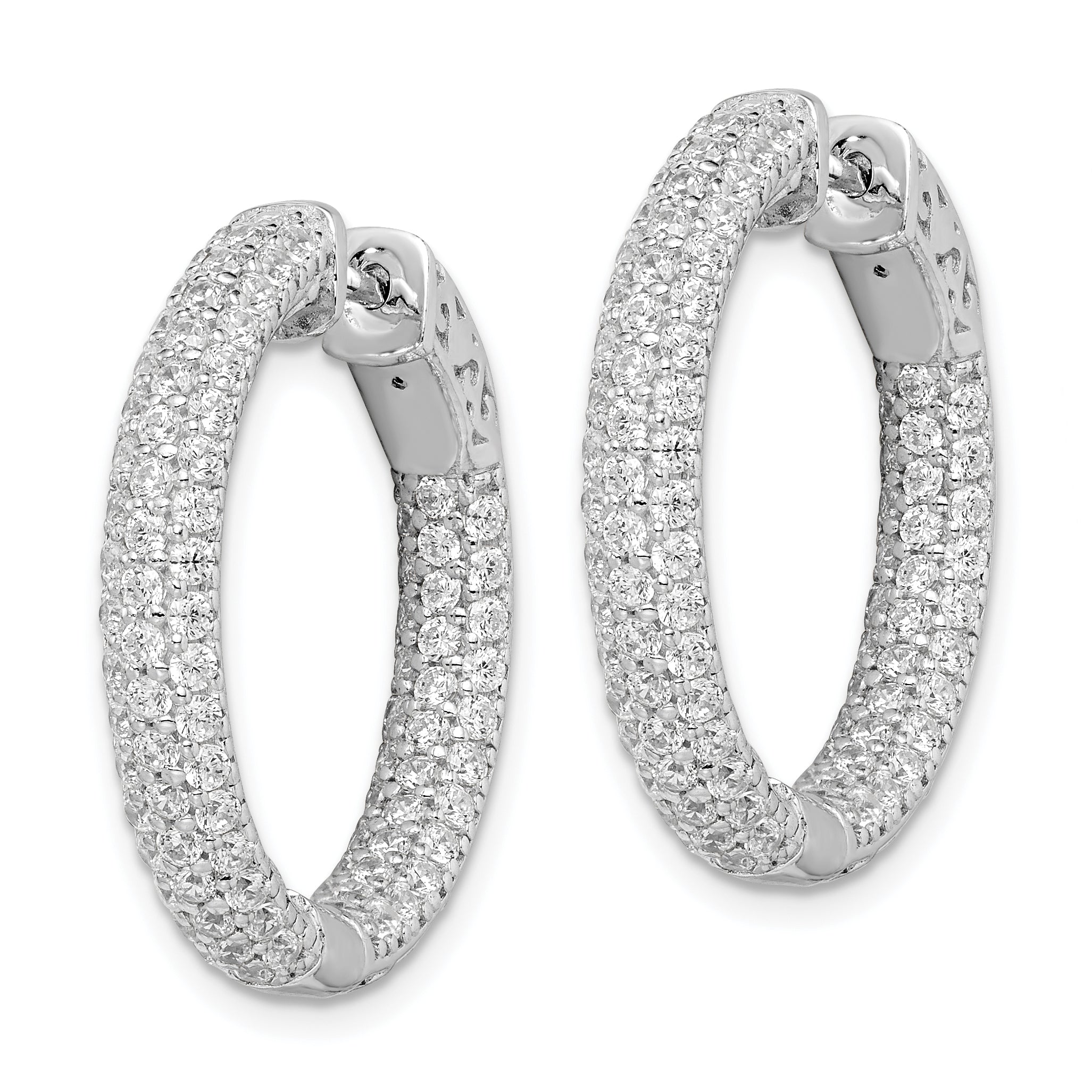 Sterling Shimmer Sterling Silver Rhodium-plated 178 Stone PavÃƒÆ’Ã‚Â¢ÃƒÂ¢Ã‚â€šÃ‚Â¬Ãƒâ€¦Ã‚Â¡ 1.5mm CZ In and Out Round Hinged Hoop Earrings