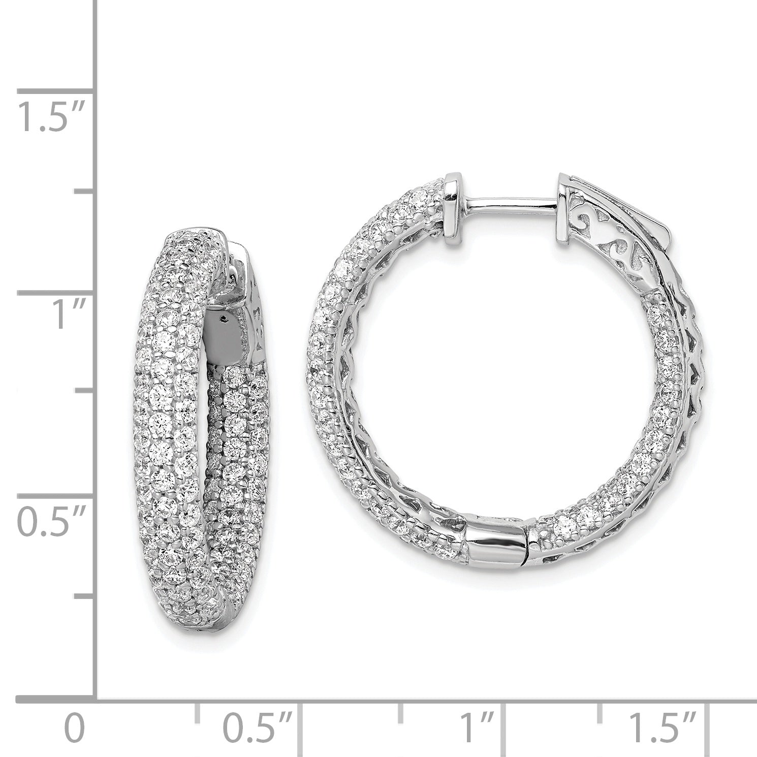 Sterling Shimmer Sterling Silver Rhodium-plated 178 Stone PavÃƒÆ’Ã‚Â¢ÃƒÂ¢Ã‚â€šÃ‚Â¬Ãƒâ€¦Ã‚Â¡ 1.5mm CZ In and Out Round Hinged Hoop Earrings