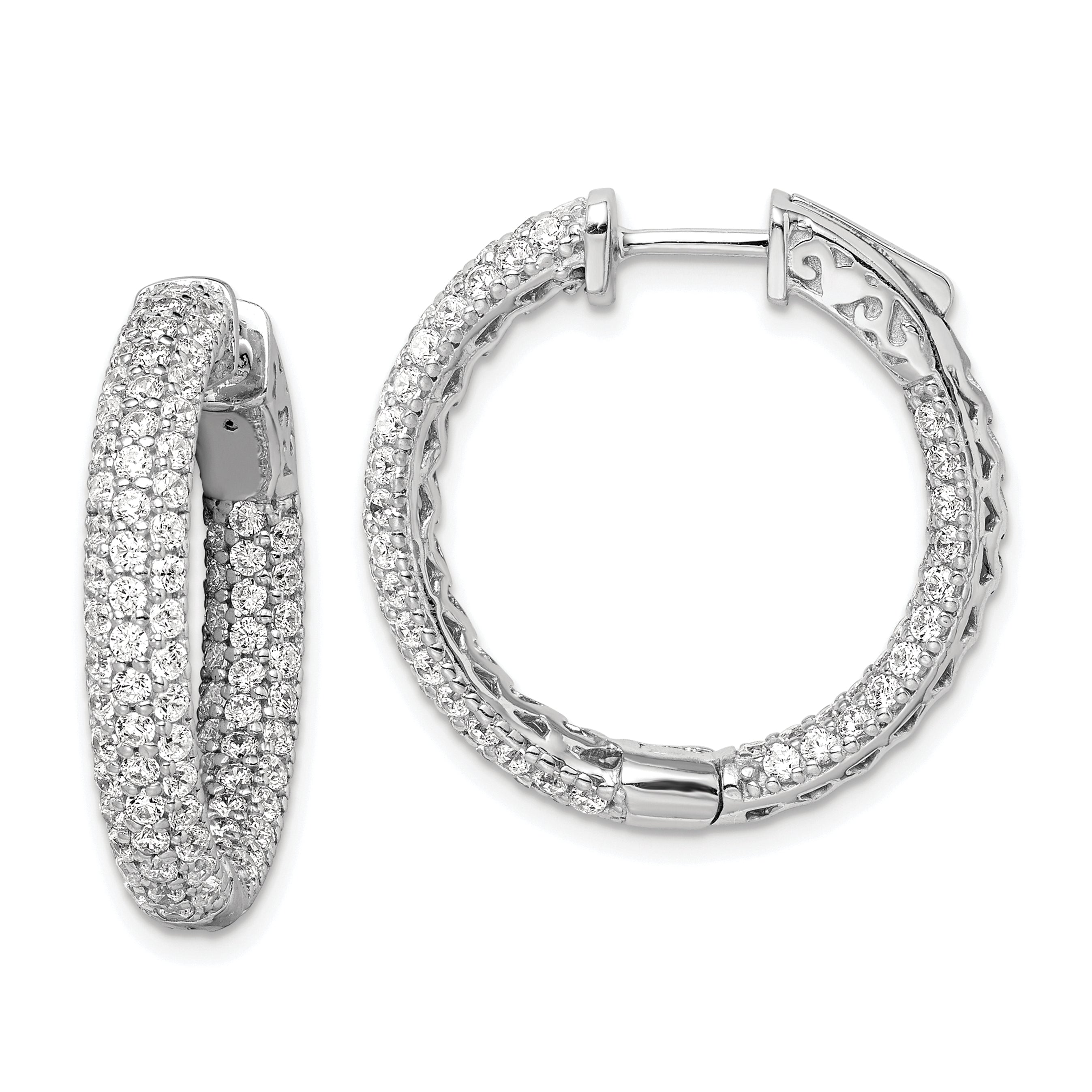 Sterling Shimmer Sterling Silver Rhodium-plated 178 Stone Pav‚ 1.5mm CZ In and Out Round Hinged Hoop Earrings Main image