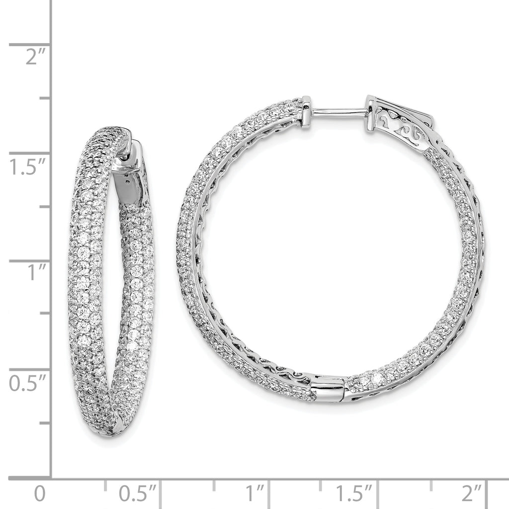 Sterling Shimmer Sterling Silver Rhodium-plated 304 Stone PavÃƒÆ’Ã‚Â¢ÃƒÂ¢Ã‚â€šÃ‚Â¬Ãƒâ€¦Ã‚Â¡ 1.5mm CZ In and Out Round Hinged Hoop Earrings
