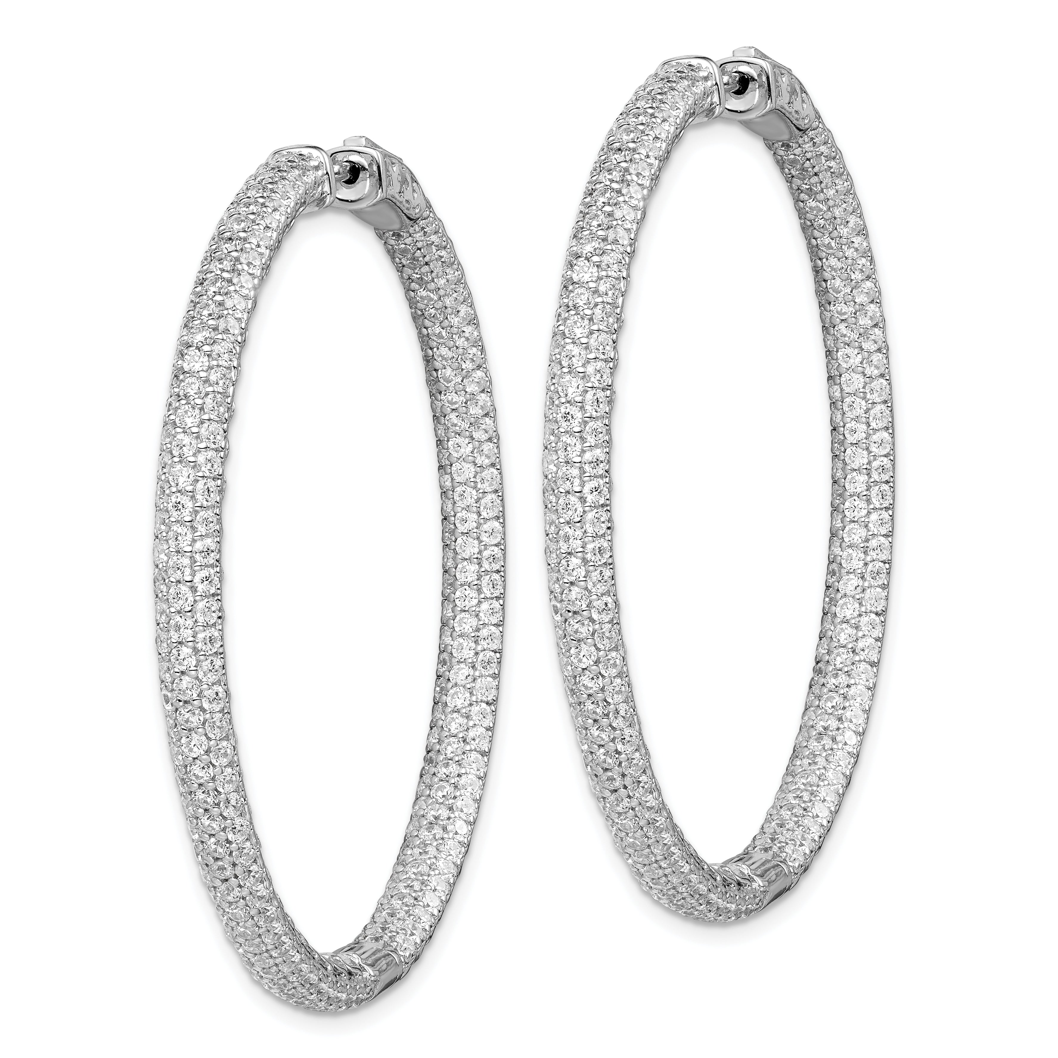 Sterling Shimmer Sterling Silver Rhodium-plated 460 Stone PavÃƒÆ’Ã‚Â¢ÃƒÂ¢Ã‚â€šÃ‚Â¬Ãƒâ€¦Ã‚Â¡ 1.5mm CZ In and Out Round Hinged Hoop Earrings