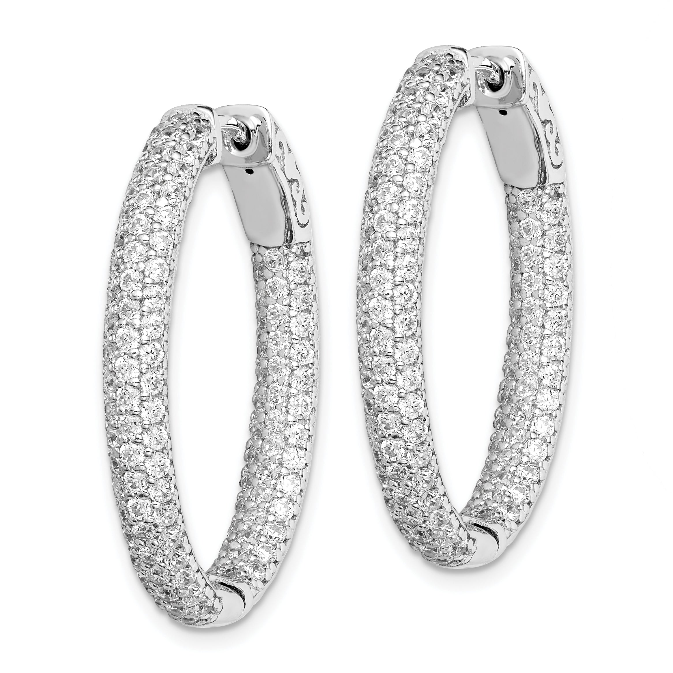 Sterling Shimmer Sterling Silver Rhodium-plated 208 Stone PavÃƒÆ’Ã‚Â¢ÃƒÂ¢Ã‚â€šÃ‚Â¬Ãƒâ€¦Ã‚Â¡ 1.5mm CZ In and Out Oval Hinged Hoop Earrings Secondary image