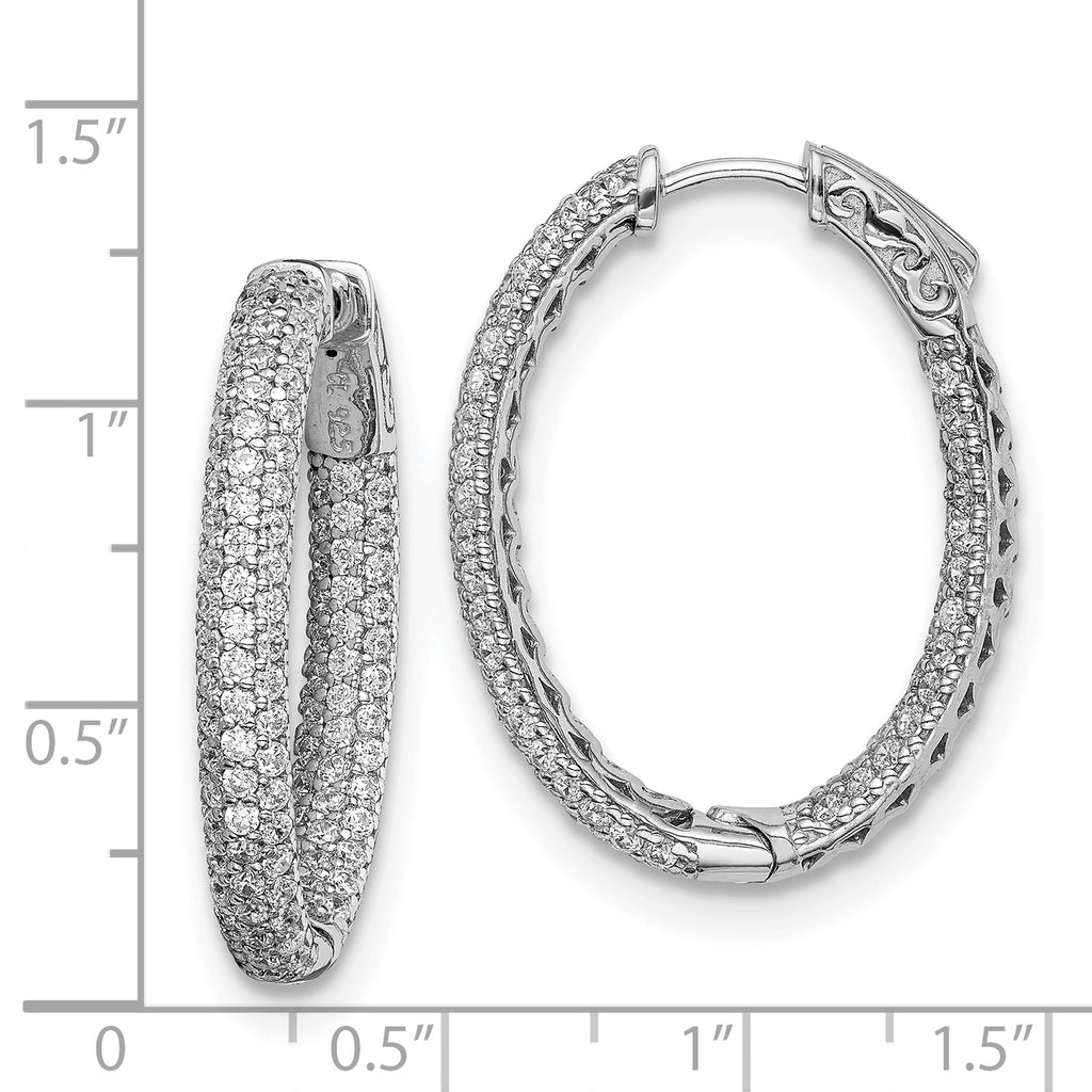Sterling Shimmer Sterling Silver Rhodium-plated 208 Stone PavÃƒÆ’Ã‚Â¢ÃƒÂ¢Ã‚â€šÃ‚Â¬Ãƒâ€¦Ã‚Â¡ 1.5mm CZ In and Out Oval Hinged Hoop Earrings