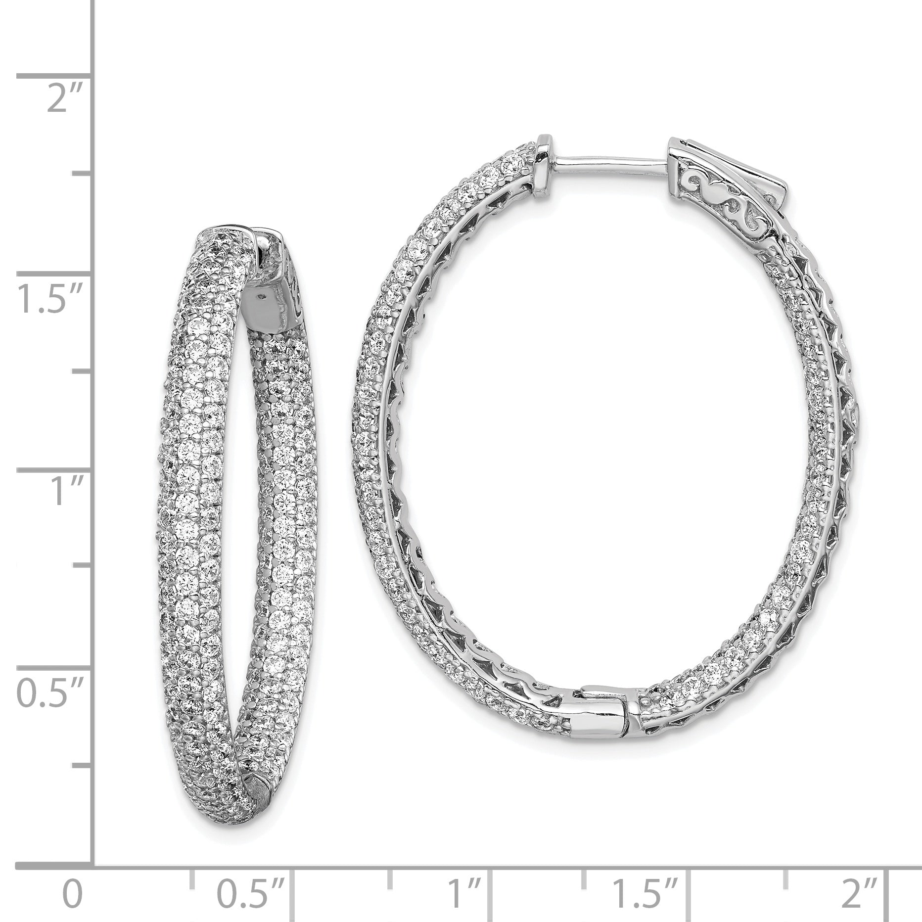 Sterling Shimmer Sterling Silver Rhodium-plated 292 Stone Pav‚ 1.5mm CZ In and Out Oval Hinged Hoop Earrings