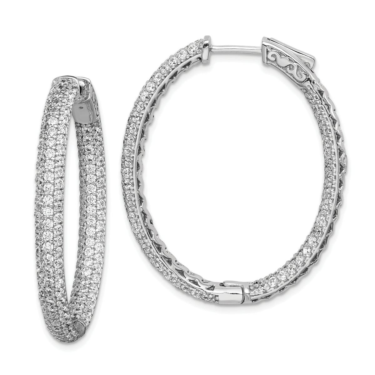 Sterling Shimmer Sterling Silver Rhodium-plated 292 Stone Pav‚ 1.5mm CZ In and Out Oval Hinged Hoop Earrings