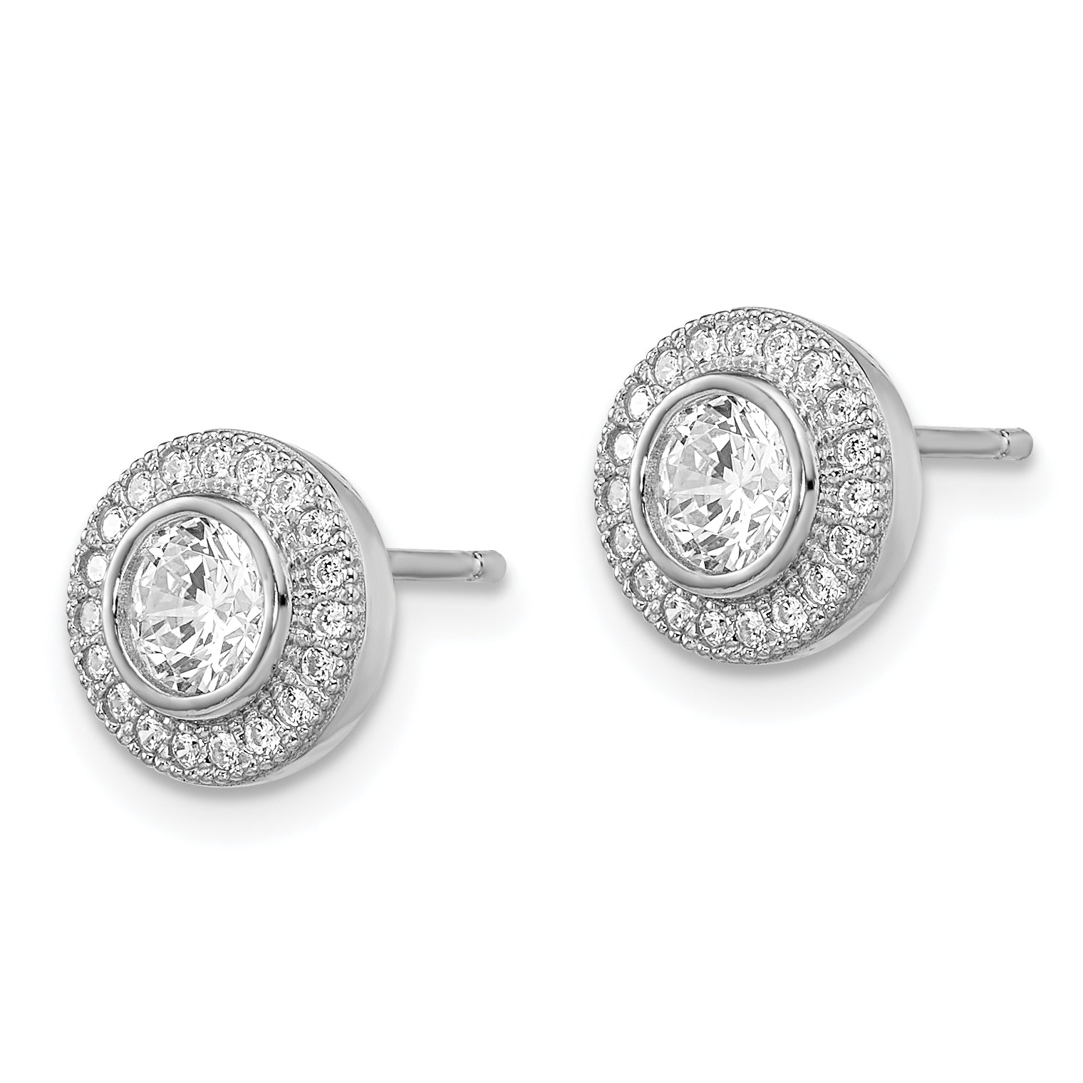 Sophia Jewelers Sterling Silver CZ Halo Earrings with Polished Rhodium Finish Secondary image
