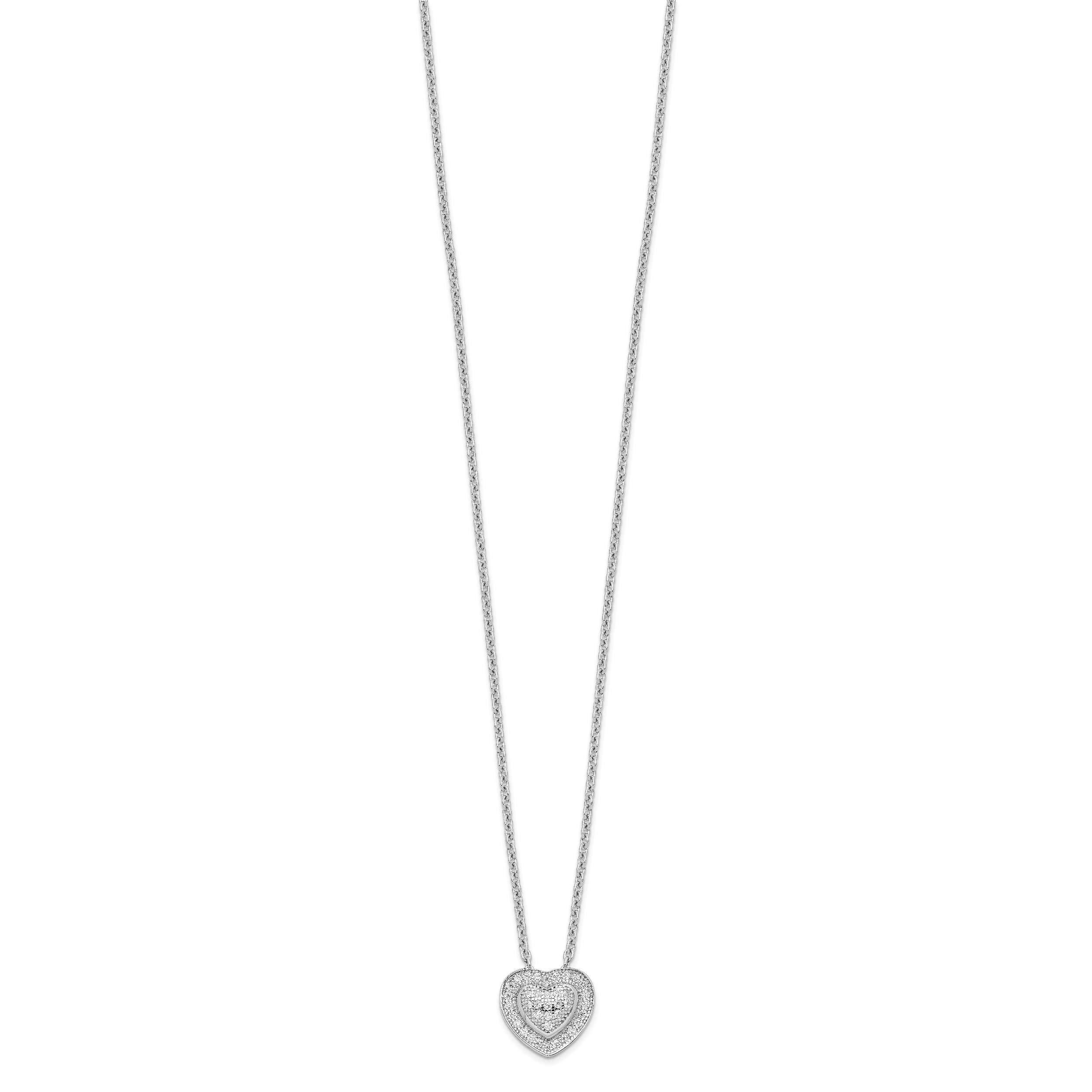 Brilliant Embers Sterling Silver Rhodium-plated 38 Stone 18 inch Micro PavÃƒÆ’Ã†â€™Ãƒâ€šÃ‚Â¢ÃƒÆ’Ã‚Â¢Ãƒâ€šÃ¢â‚¬Å¡Ãƒâ€šÃ‚Â¬ÃƒÆ’Ã¢â‚¬Â¦Ãƒâ€šÃ‚Â¡ CZ Heart Necklace with 2 Inch Extender