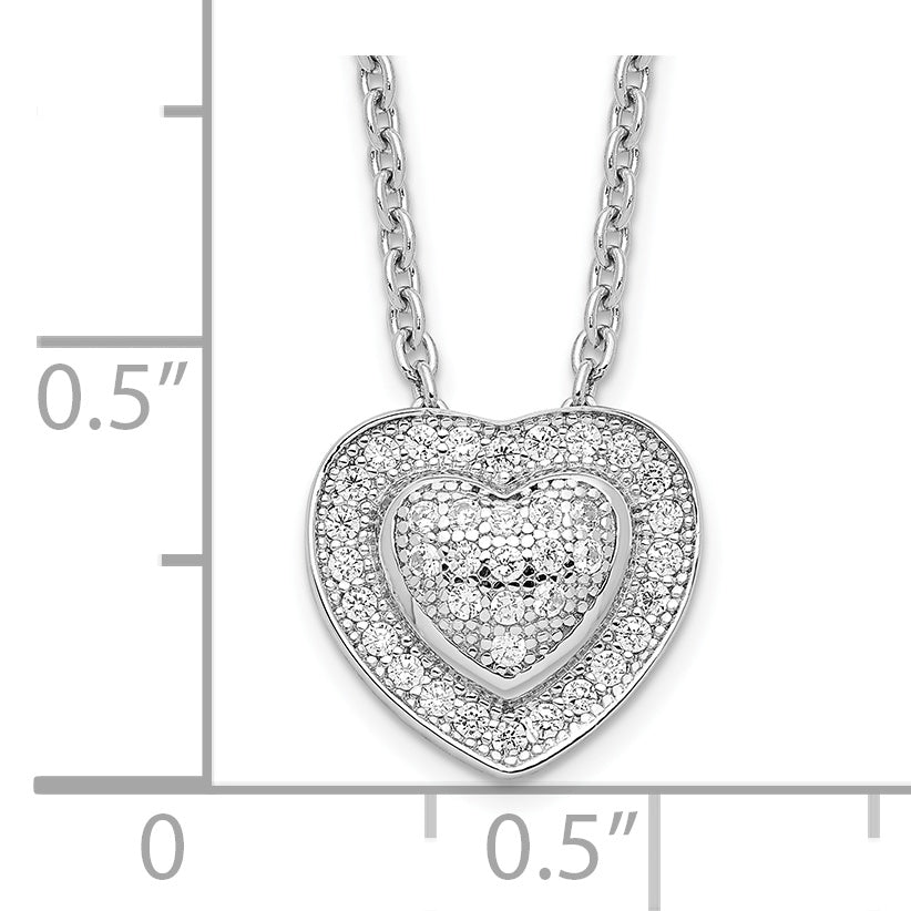 Brilliant Embers Sterling Silver Rhodium-plated 38 Stone 18 inch Micro PavÃƒÆ’Ã†â€™Ãƒâ€šÃ‚Â¢ÃƒÆ’Ã‚Â¢Ãƒâ€šÃ¢â‚¬Å¡Ãƒâ€šÃ‚Â¬ÃƒÆ’Ã¢â‚¬Â¦Ãƒâ€šÃ‚Â¡ CZ Heart Necklace with 2 Inch Extender