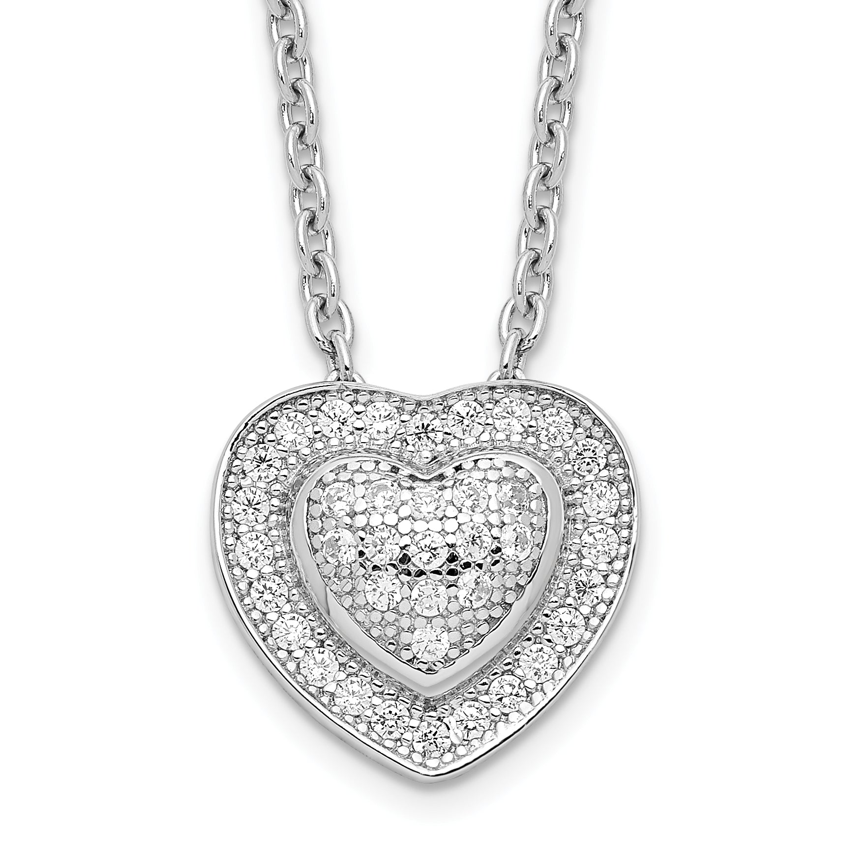 Brilliant Embers Sterling Silver Rhodium-plated 38 Stone 18 inch Micro Pav‚ CZ Heart Necklace with 2 Inch Extender Main image