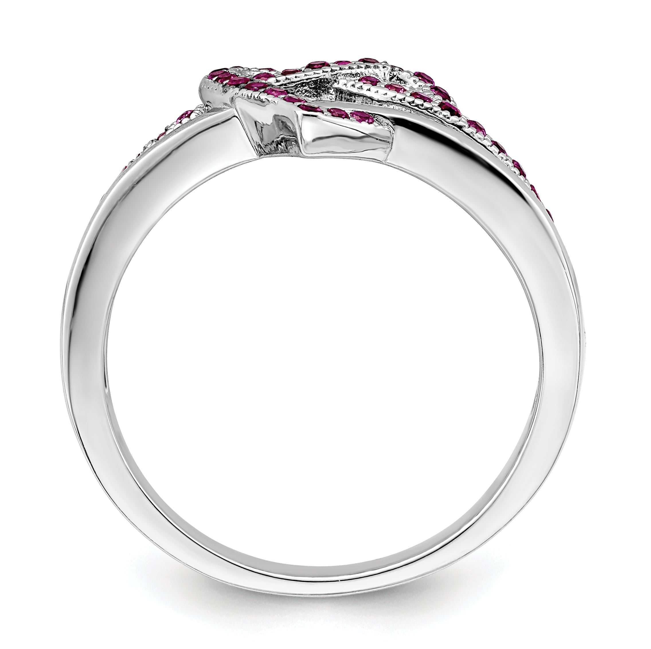 Brilliant Embers Sterling Silver Rhodium-plated 41 Stone Micro PavÃƒÂ¢Ã‚â‚¬Ã‚Å¡ Red and White CZ Heart Ring Secondary image