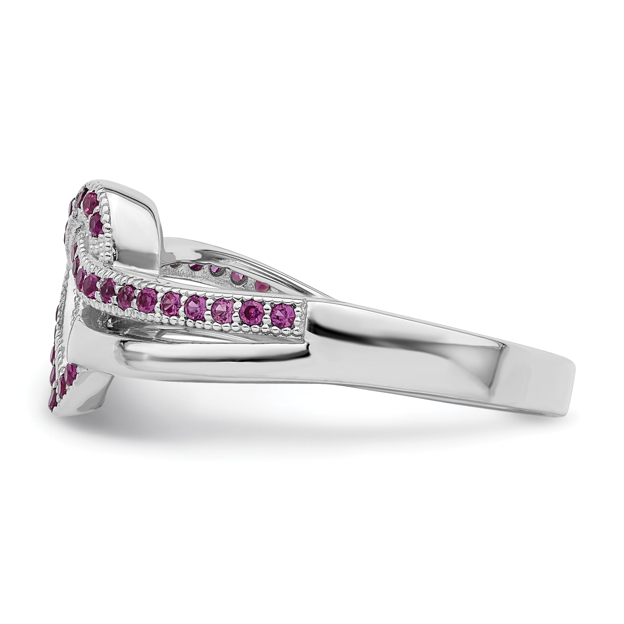 Brilliant Embers Sterling Silver Rhodium-plated 41 Stone Micro PavÃƒÂ¢Ã‚â‚¬Ã‚Å¡ Red and White CZ Heart Ring