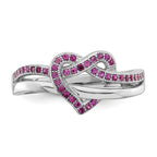 Brilliant Embers Sterling Silver Rhodium-plated 41 Stone Micro PavÃƒÂ¢Ã‚â‚¬Ã‚Å¡ Red and White CZ Heart Ring