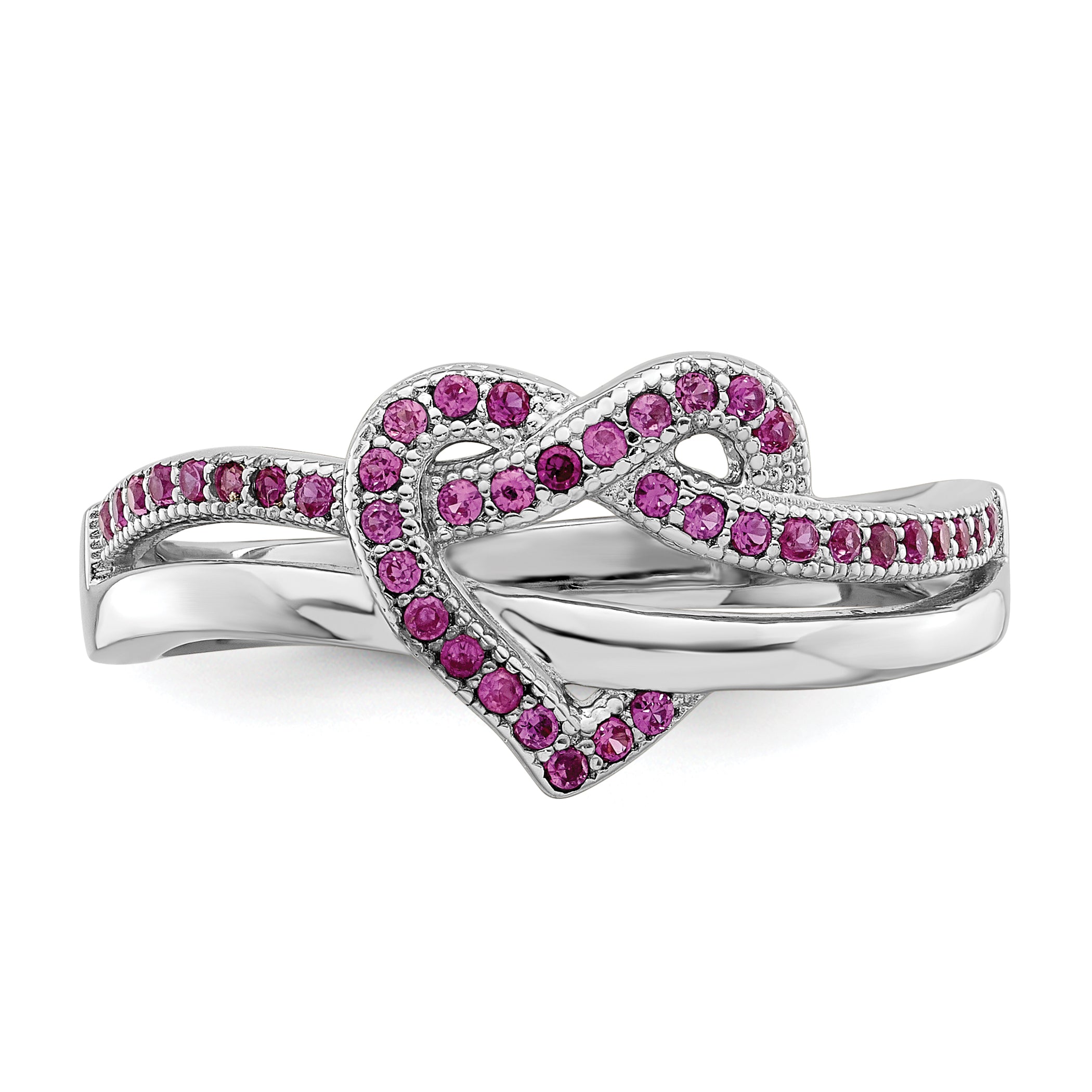 Brilliant Embers Sterling Silver Rhodium-plated 41 Stone Micro PavÃƒÂ¢Ã‚â‚¬Ã‚Å¡ Red and White CZ Heart Ring