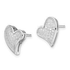 Brilliant Embers Sterling Silver Rhodium-plated 56 Stone Micro Pav‚ CZ Heart Post Earrings